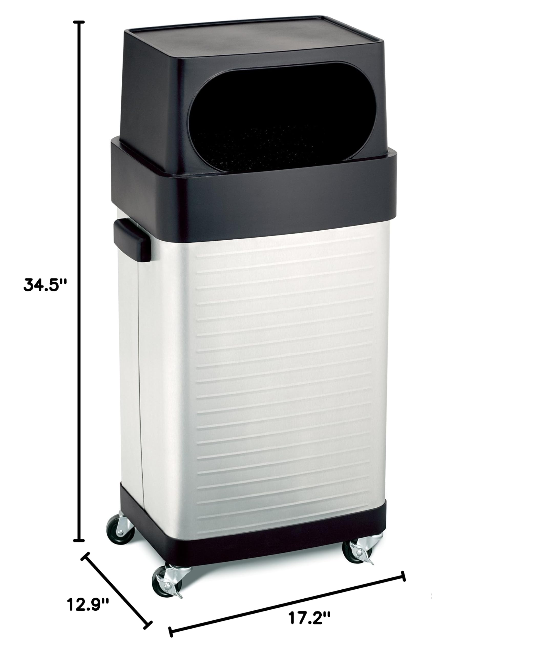 Seville Classics 17 Gallon/65 Liter Rolling Large Lidded Open Front Fingerprint Resistant 17-Gallon UltraHD Commercial Stainless Steel Trash Bin, with Wheels and Feet, Powder Grey - Image 3
