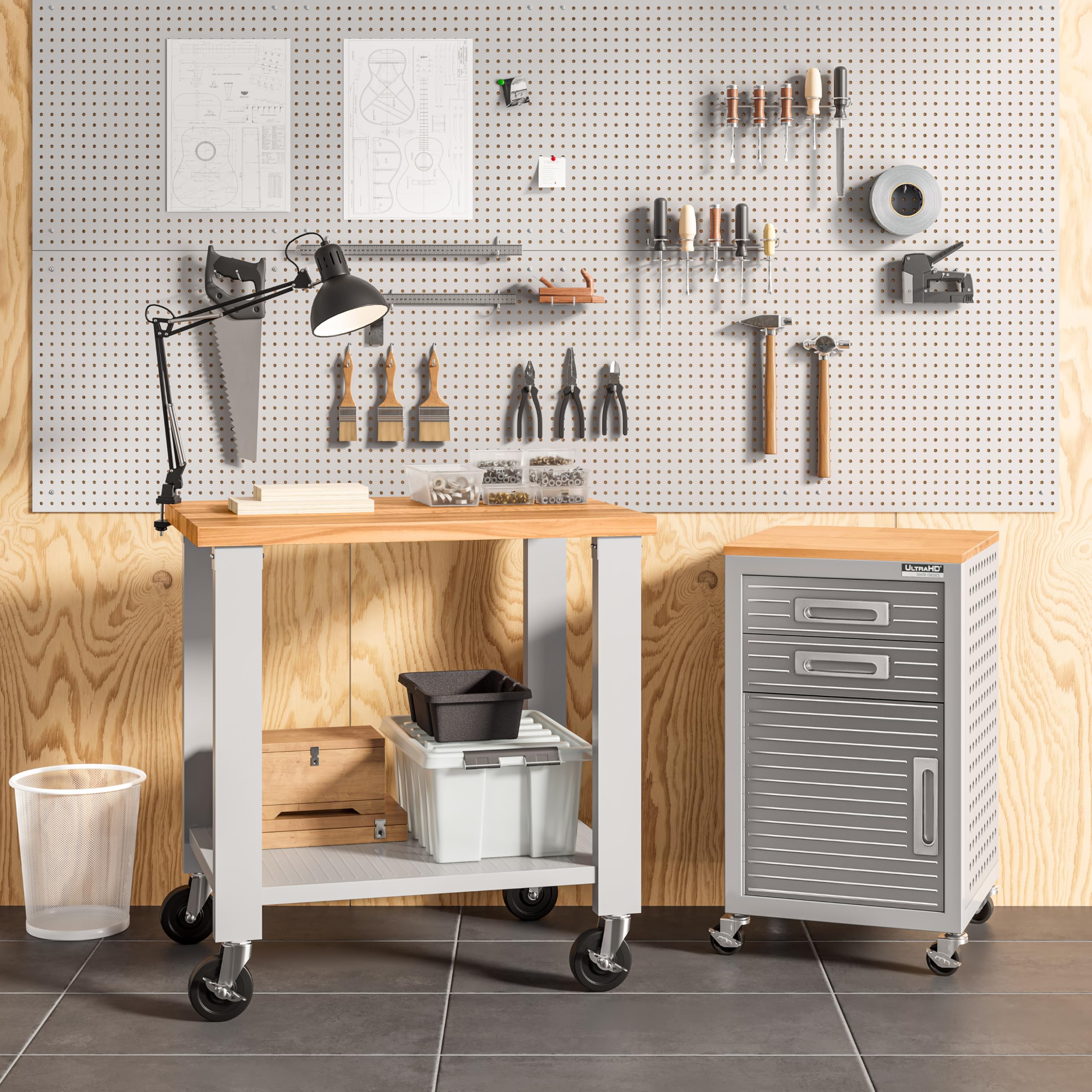 Seville Classics 2-Pack Steel Mesh Round Trashcan Wastebasket for Trash or Recycle in The Home, Office, or Garage, White, 6 Gallon - Image 7