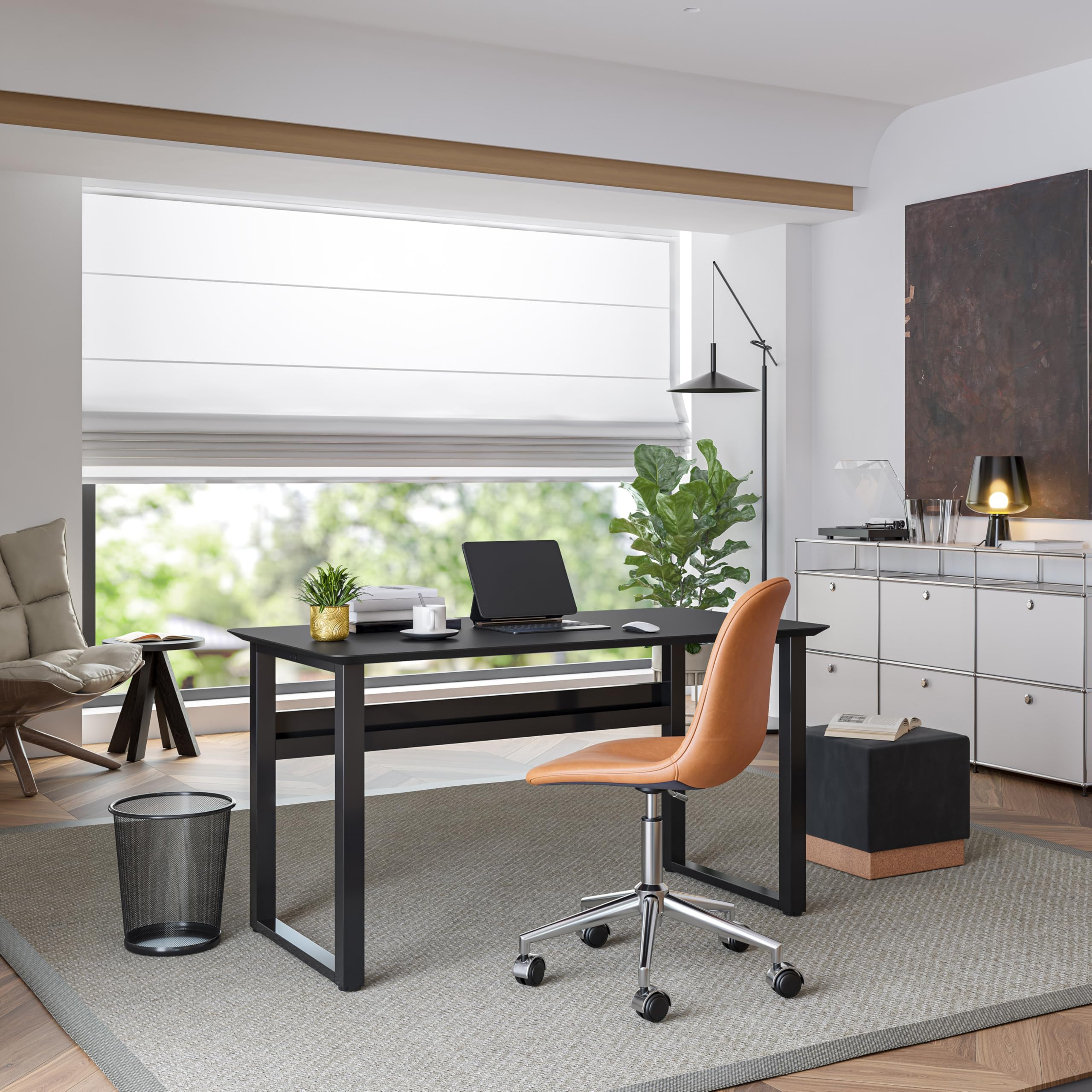 Seville Classics Airlift® 54" Writing Desk – Sturdy Computer Table, with Steel Frame, Cable Management, Large Work Surface, Home Office, Gaming, Art, or Student Desk, Black/Black - Image 5