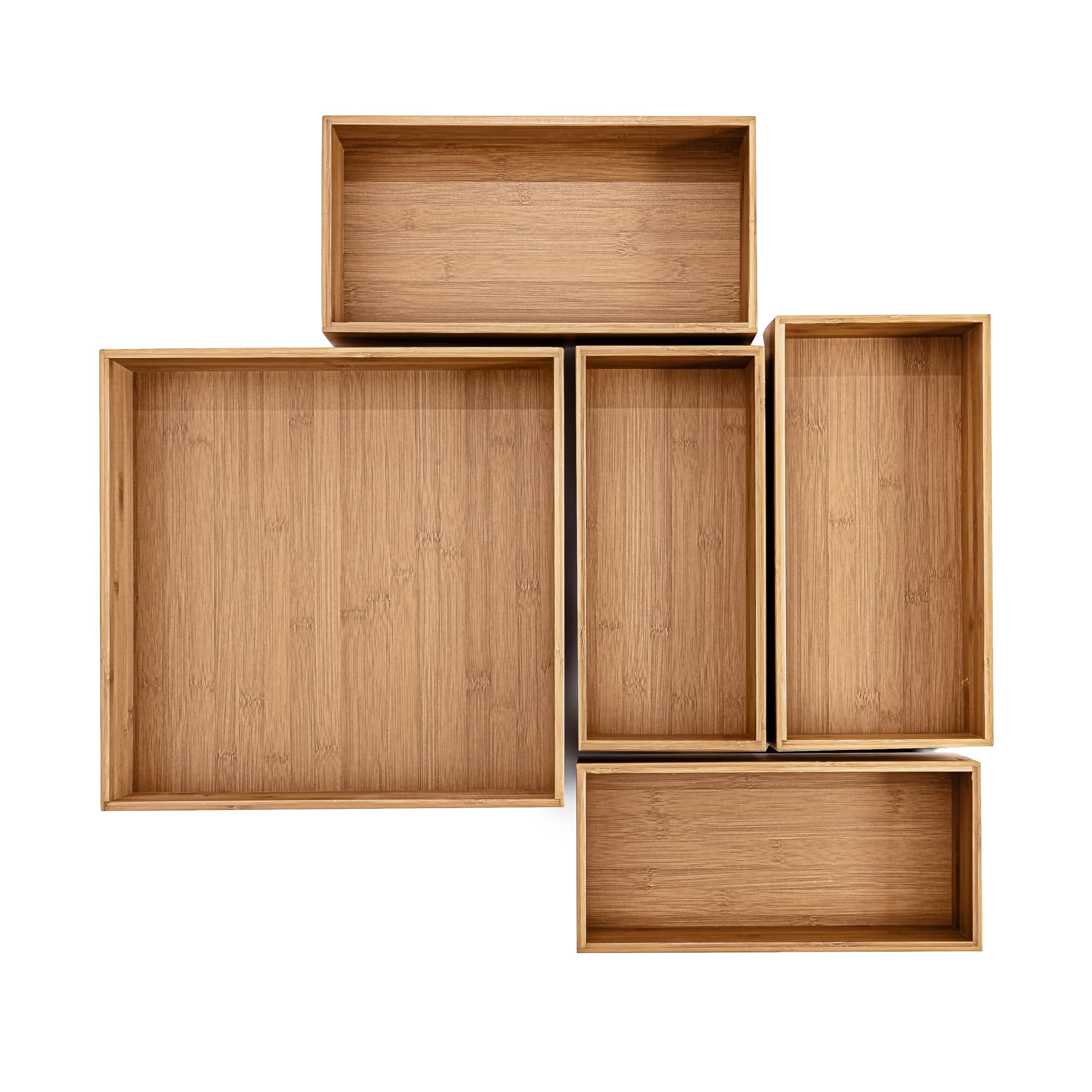 Seville Classics Bamboo Wood Storage Bins Organizer Boxes for Kitchen Counter, Pantry, Closet, Office Bedroom, Makeup, Bathroom, Nursery, K Cup, 5 Piece 3-Size (1 XL, 2L, 2M) Shelf Bin Set, Bamboo - Image 10