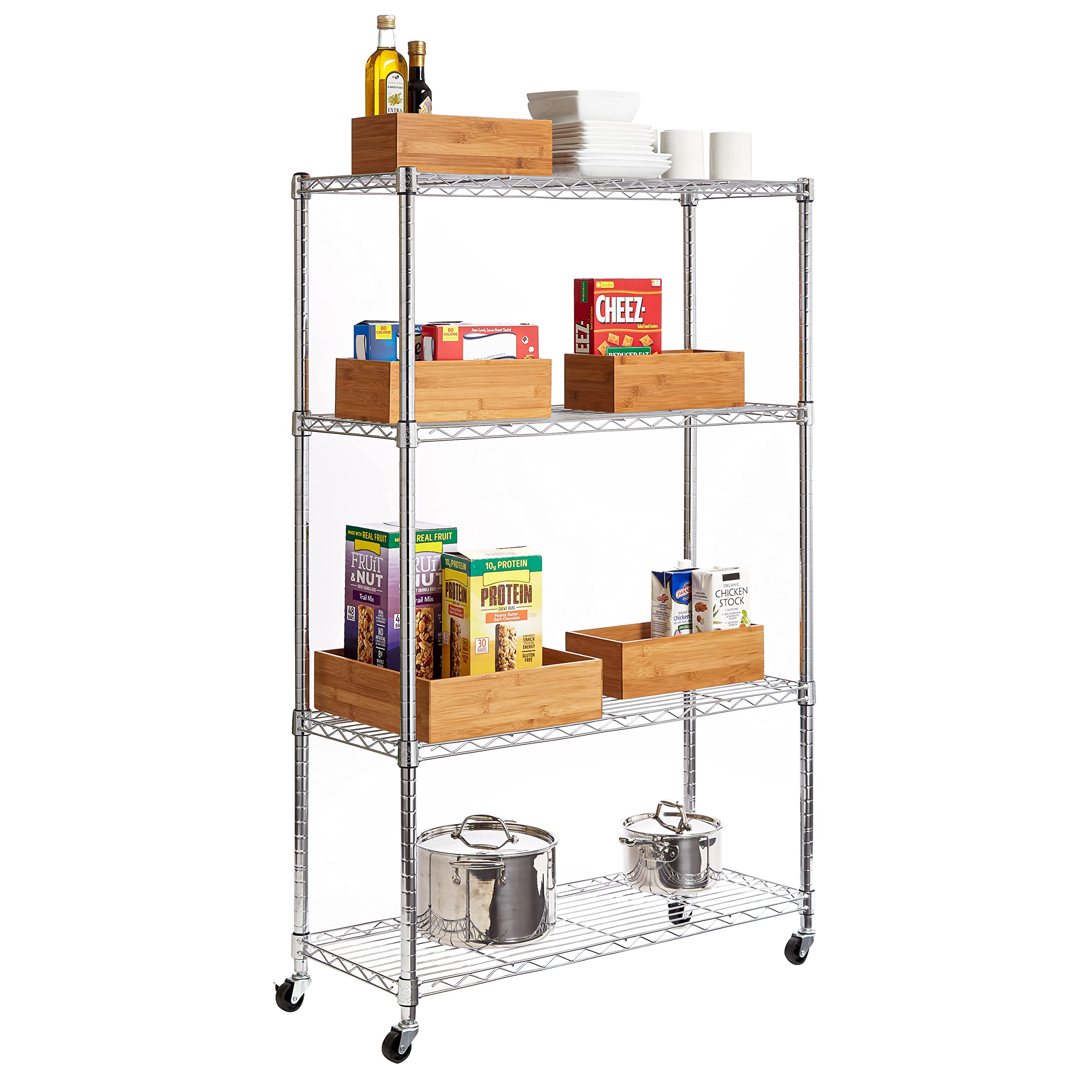 Seville Classics Bamboo Wood Storage Bins Organizer Boxes for Kitchen Counter, Pantry, Closet, Office Bedroom, Makeup, Bathroom, Nursery, K Cup, 5 Piece 3-Size (1 XL, 2L, 2M) Shelf Bin Set, Bamboo - Image 5