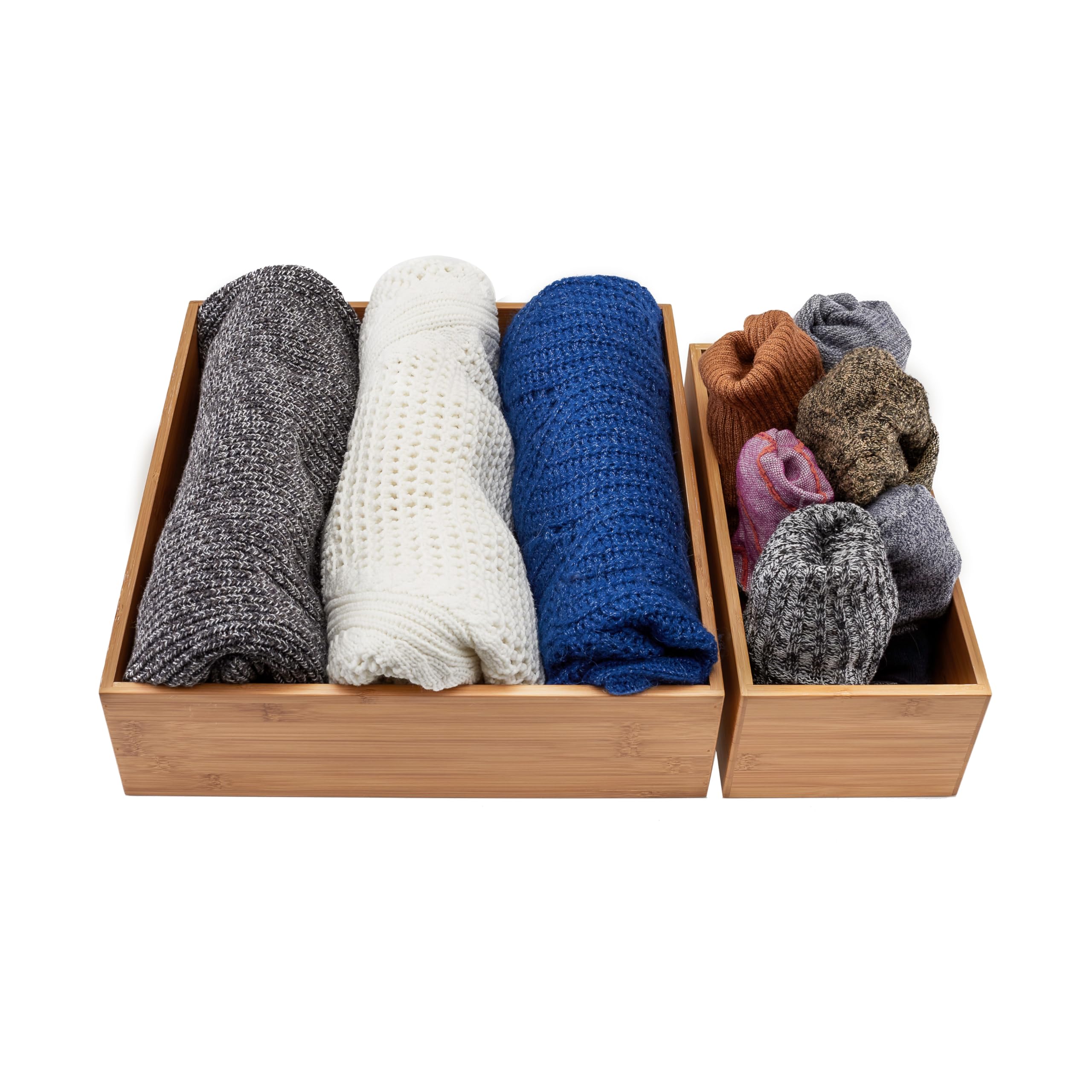 Seville Classics Bamboo Wood Storage Bins Organizer Boxes for Kitchen Counter, Pantry, Closet, Office Bedroom, Makeup, Bathroom, Nursery, K Cup, 5 Piece 3-Size (1 XL, 2L, 2M) Shelf Bin Set, Bamboo - Image 8