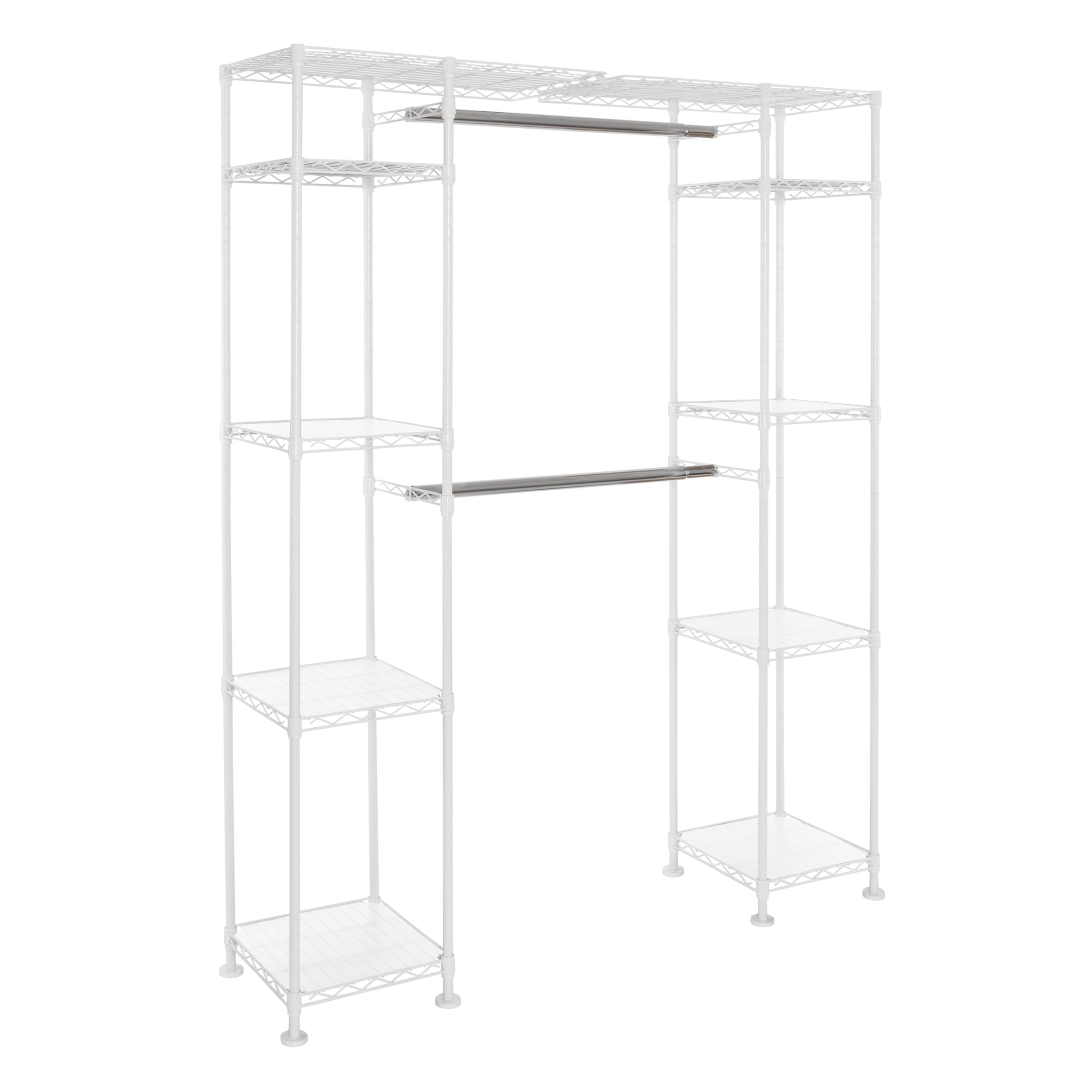 Seville Classics Closet Garment Organizer with Metal Hanging Rod Wardrobe Storage System, w/ Steel Shelves for Clothes, Shirts, Jackets, Coats, Blankets, Shoes, White, Expandable Rack - Image 3