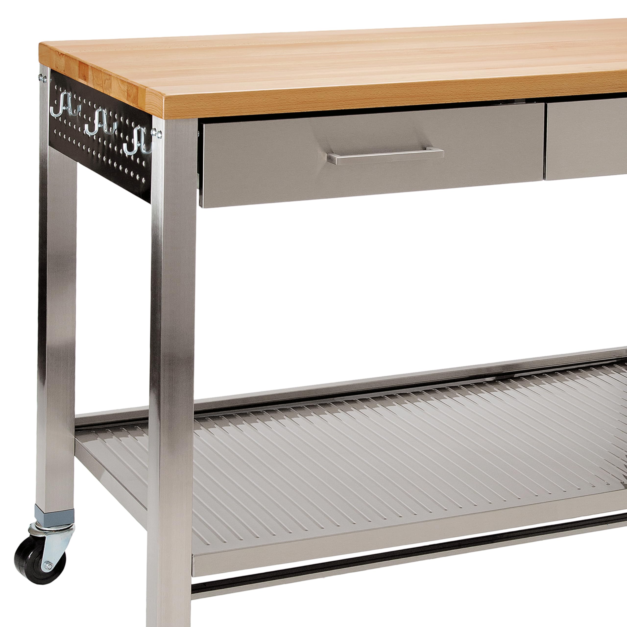 Seville Classics Commercial Work Table Island Utility Cart Prep Station, for Restaurant, Kitchen, Warehouse, Garage, Hotel, Home, Stainless-Steel, Solid Wood Top, 48" W x 24" D - Image 5