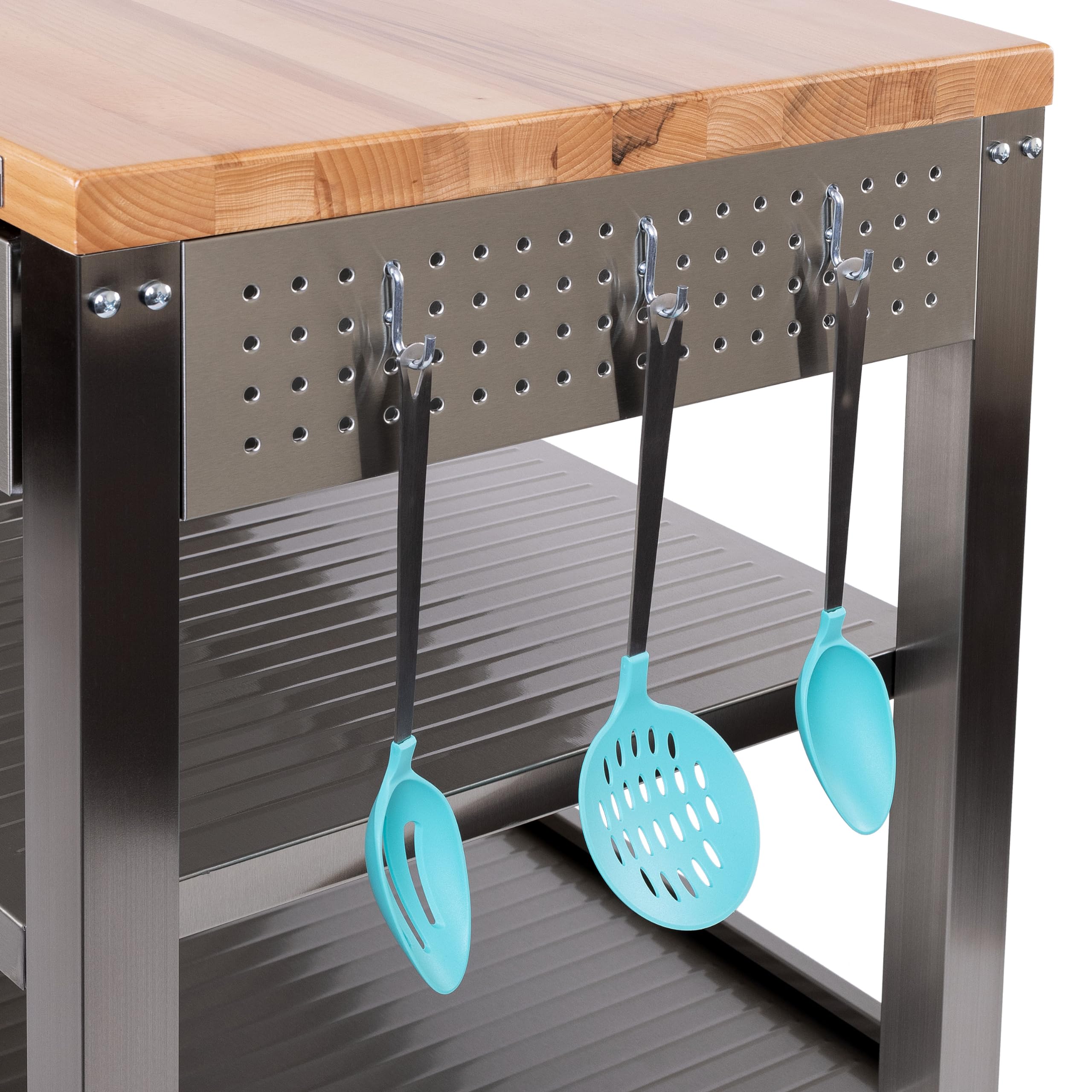 Seville Classics Commercial Work Table Island Utility Cart Prep Station, for Restaurant, Kitchen, Warehouse, Garage, Hotel, Home, Stainless-Steel, Solid Wood Top, 48" W x 24" D - Image 6