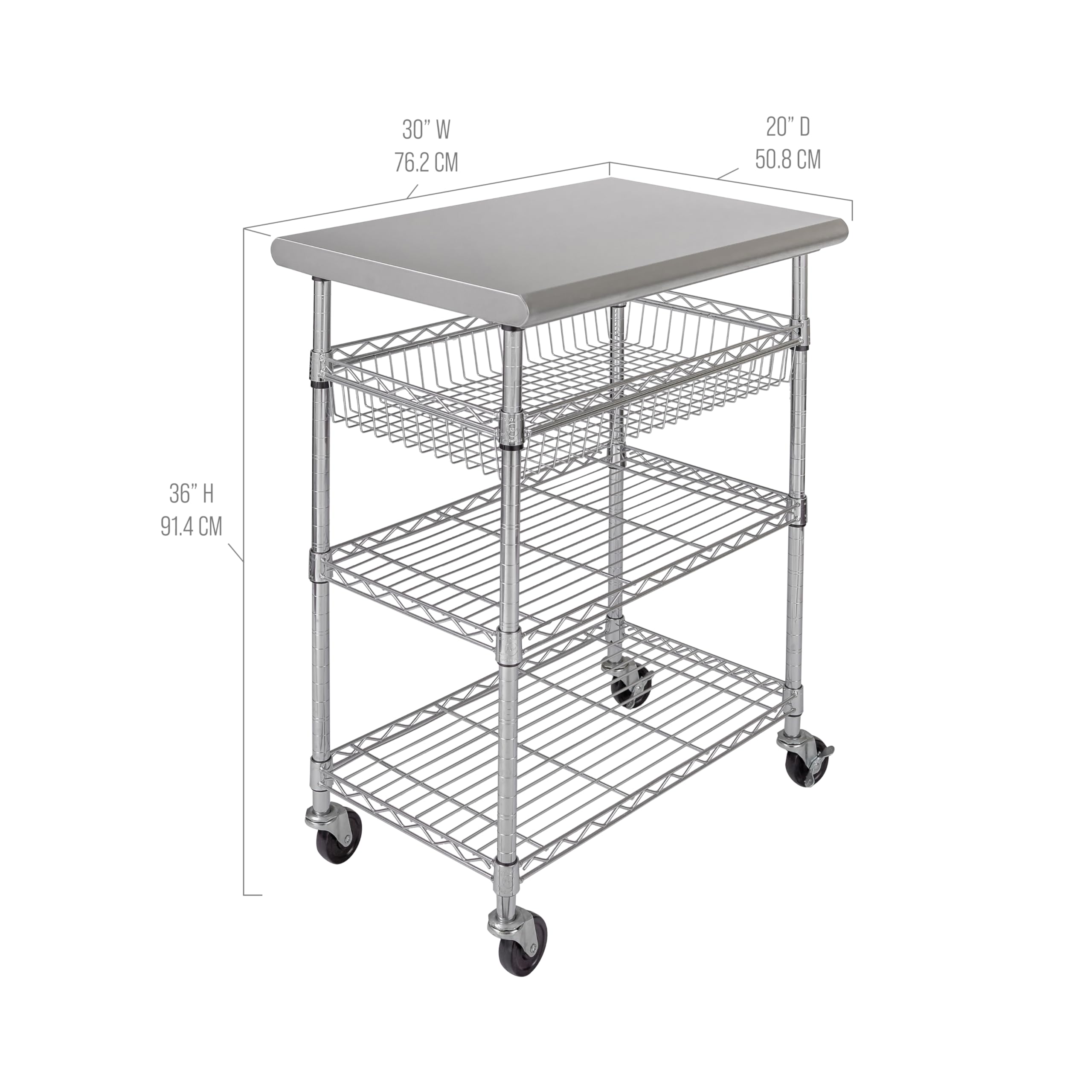 Seville Classics Commercial Work Table Island Utility Cart Prep Station, for Restaurant, Kitchen, Warehouse, Garage, Hotel, Home, Stainless-Steel Top NSF , 30" W x 20" D - Image 13