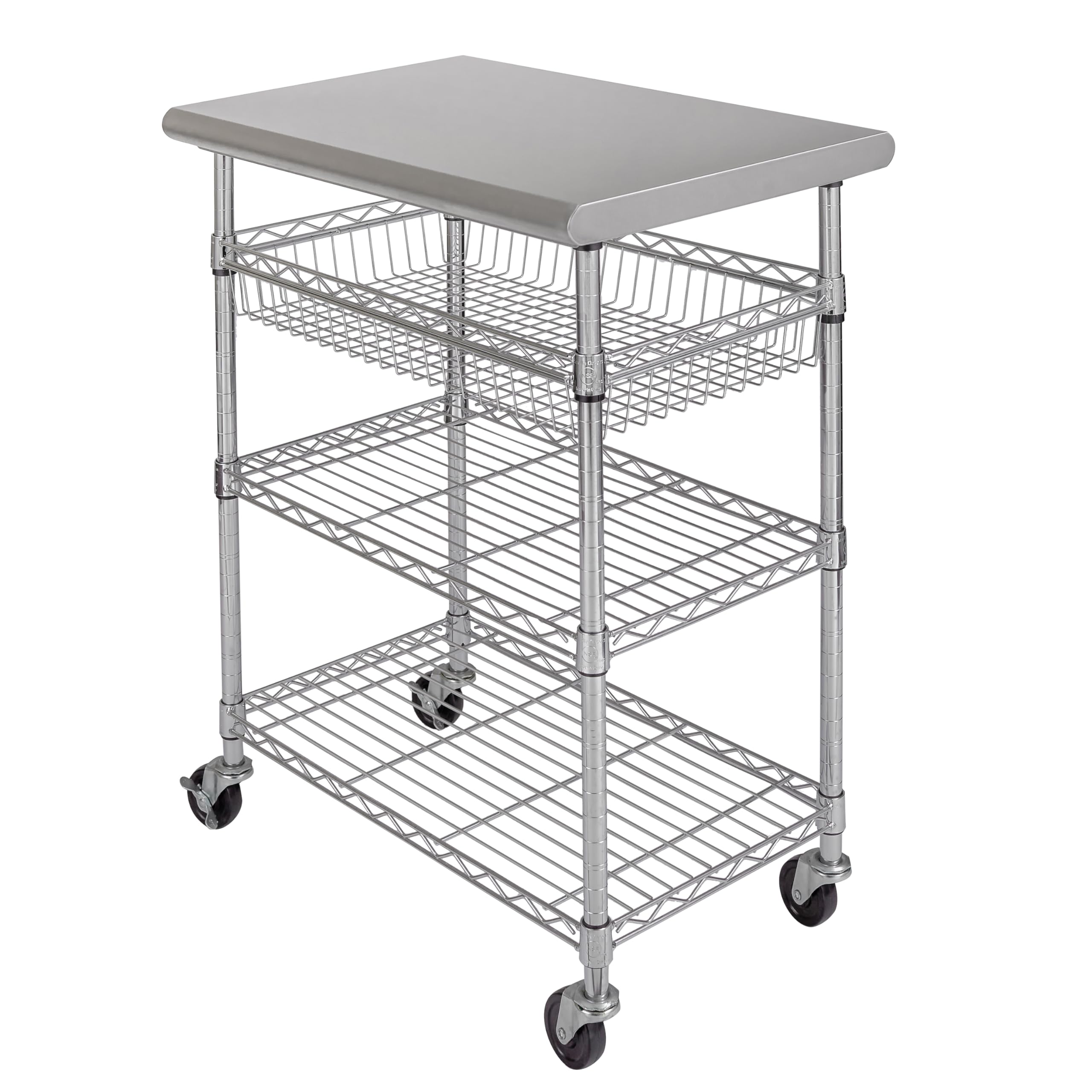 Seville Classics Commercial Work Table Island Utility Cart Prep Station, for Restaurant, Kitchen, Warehouse, Garage, Hotel, Home, Stainless-Steel Top NSF , 30" W x 20" D - Image 3