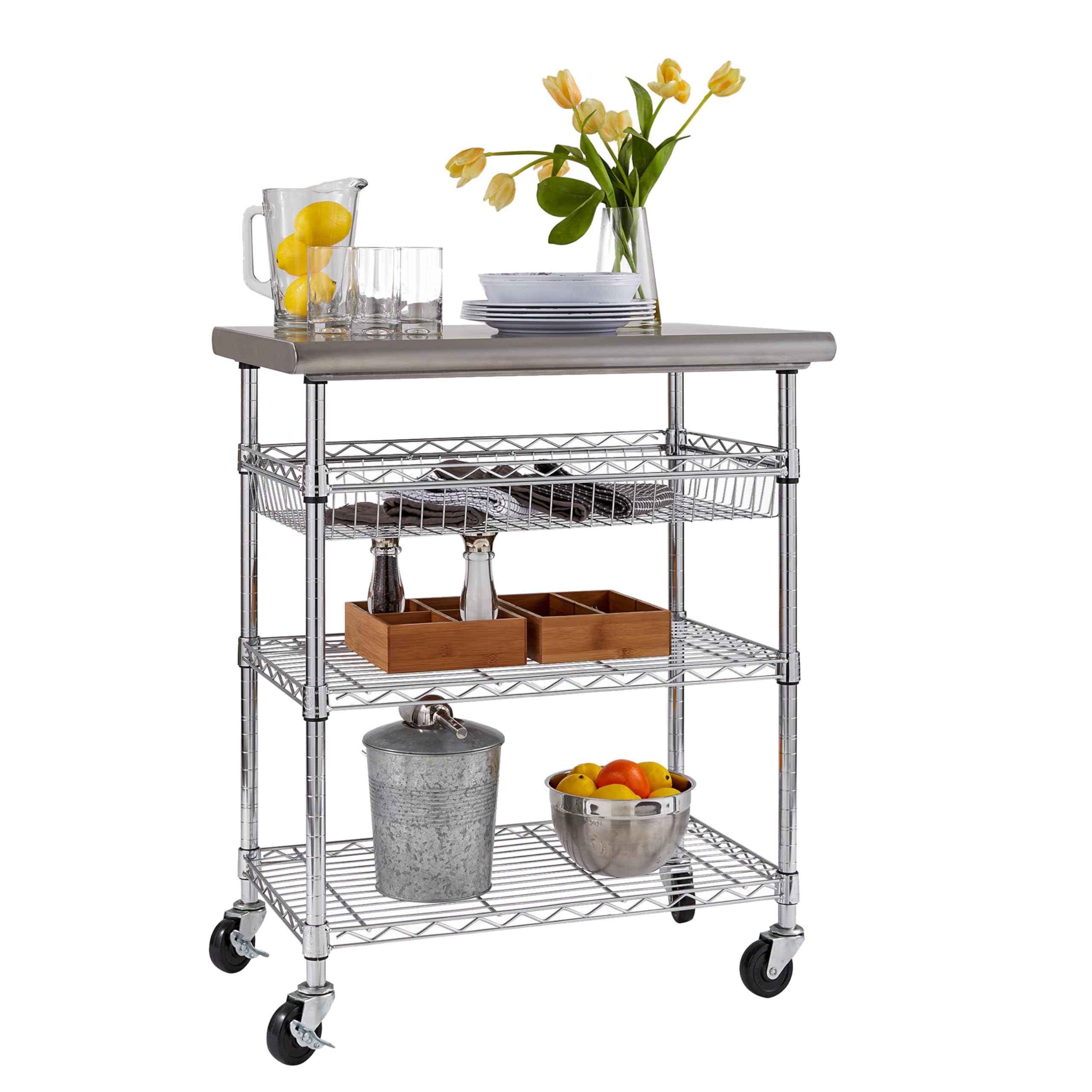 Seville Classics Commercial Work Table Island Utility Cart Prep Station, for Restaurant, Kitchen, Warehouse, Garage, Hotel, Home, Stainless-Steel Top NSF , 30" W x 20" D - Image 4
