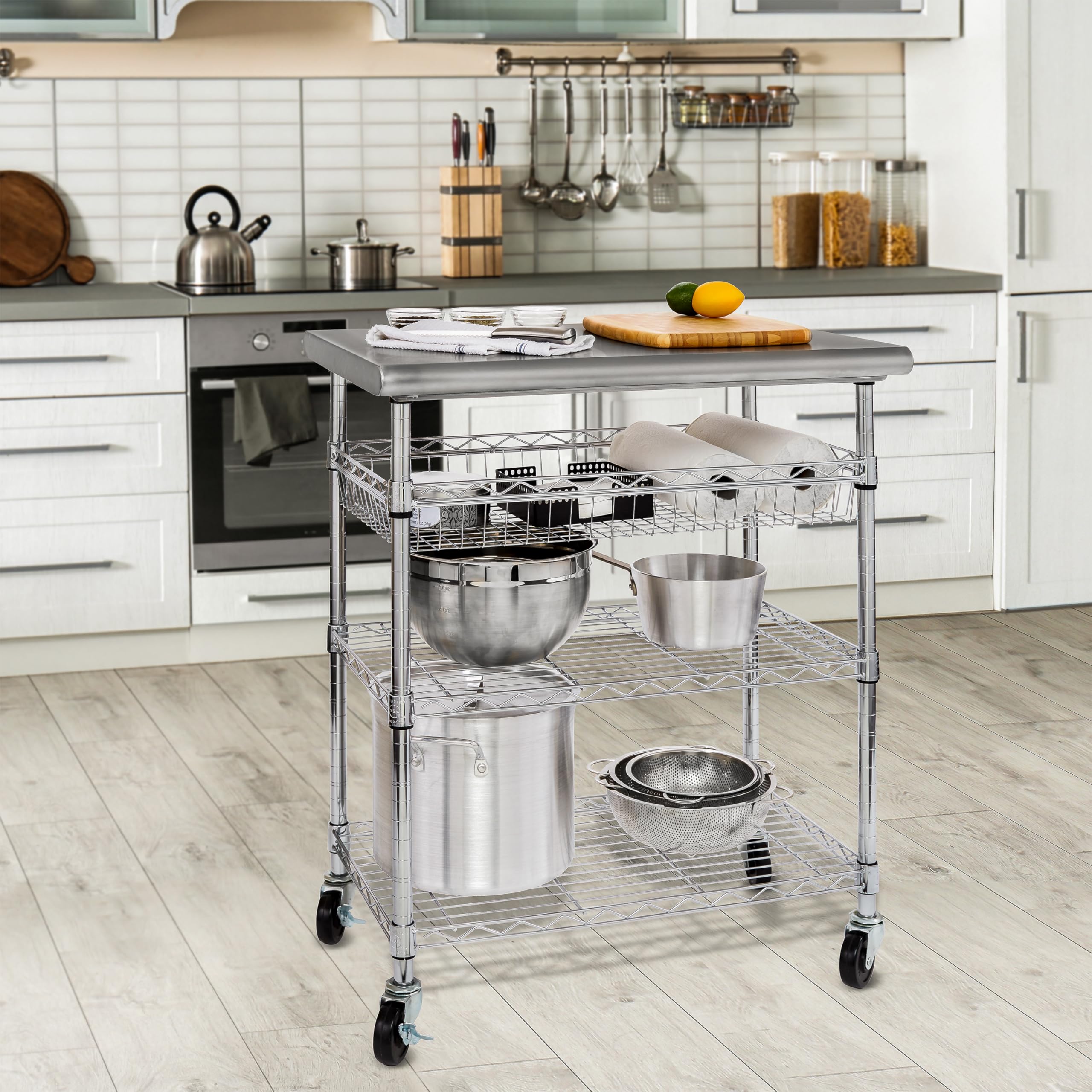 Seville Classics Commercial Work Table Island Utility Cart Prep Station, for Restaurant, Kitchen, Warehouse, Garage, Hotel, Home, Stainless-Steel Top NSF , 30" W x 20" D - Image 5