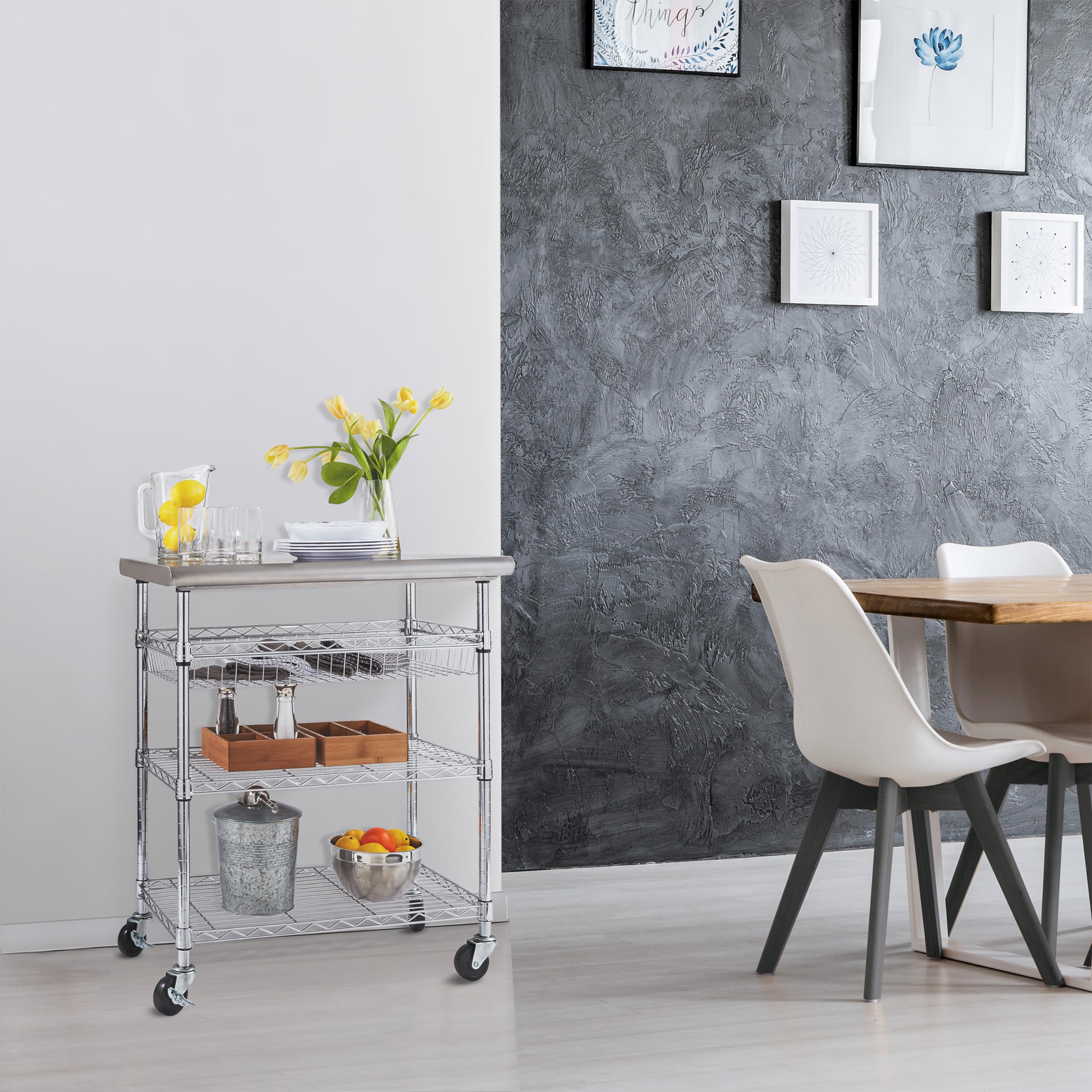 Seville Classics Commercial Work Table Island Utility Cart Prep Station, for Restaurant, Kitchen, Warehouse, Garage, Hotel, Home, Stainless-Steel Top NSF , 30" W x 20" D - Image 6