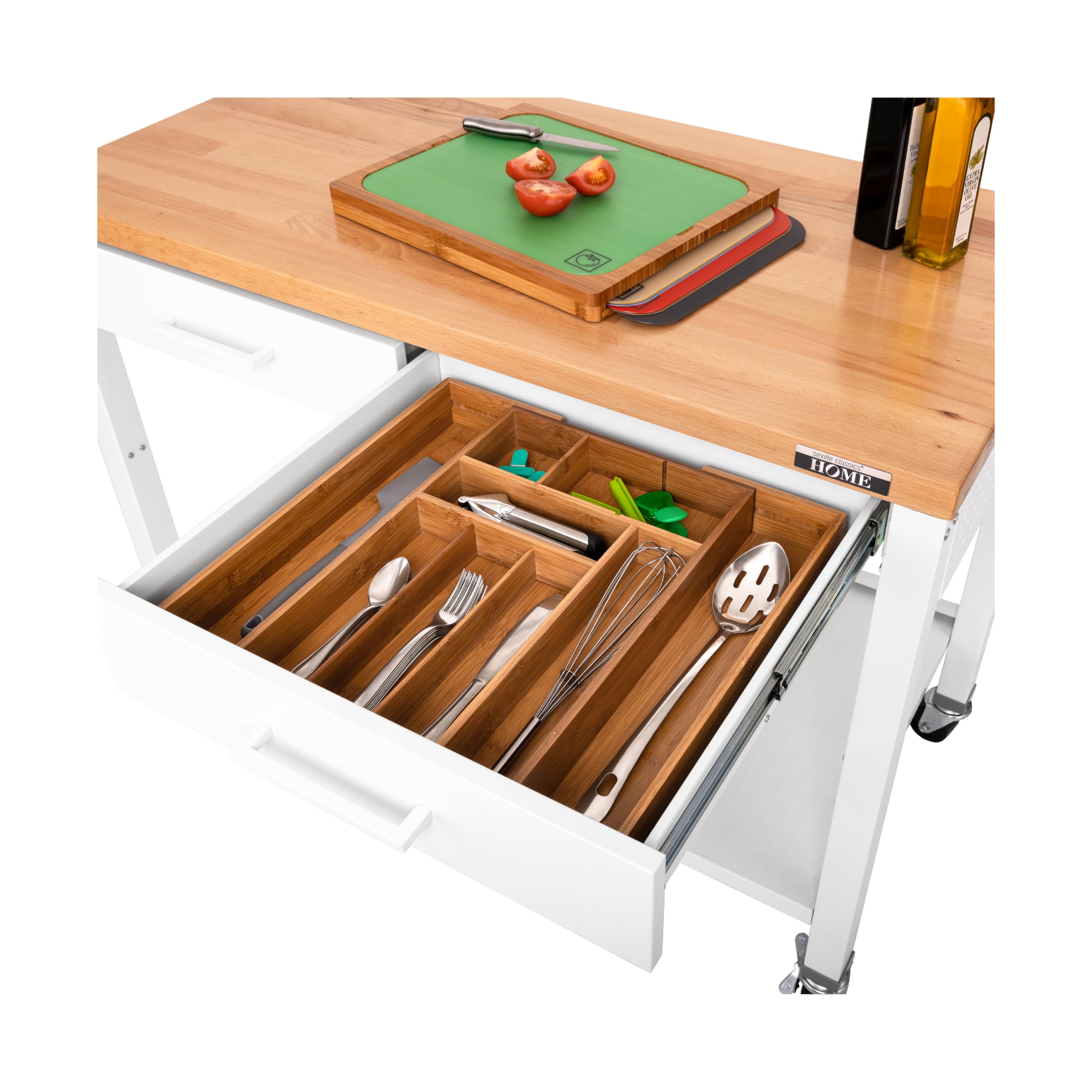 Seville Classics Commercial Work Table Island Utility Cart Prep Station, for Restaurant, Kitchen, Warehouse, Garage, Hotel, Home, White w/ Solid Wood Top, 48" W x 24" D - Image 6