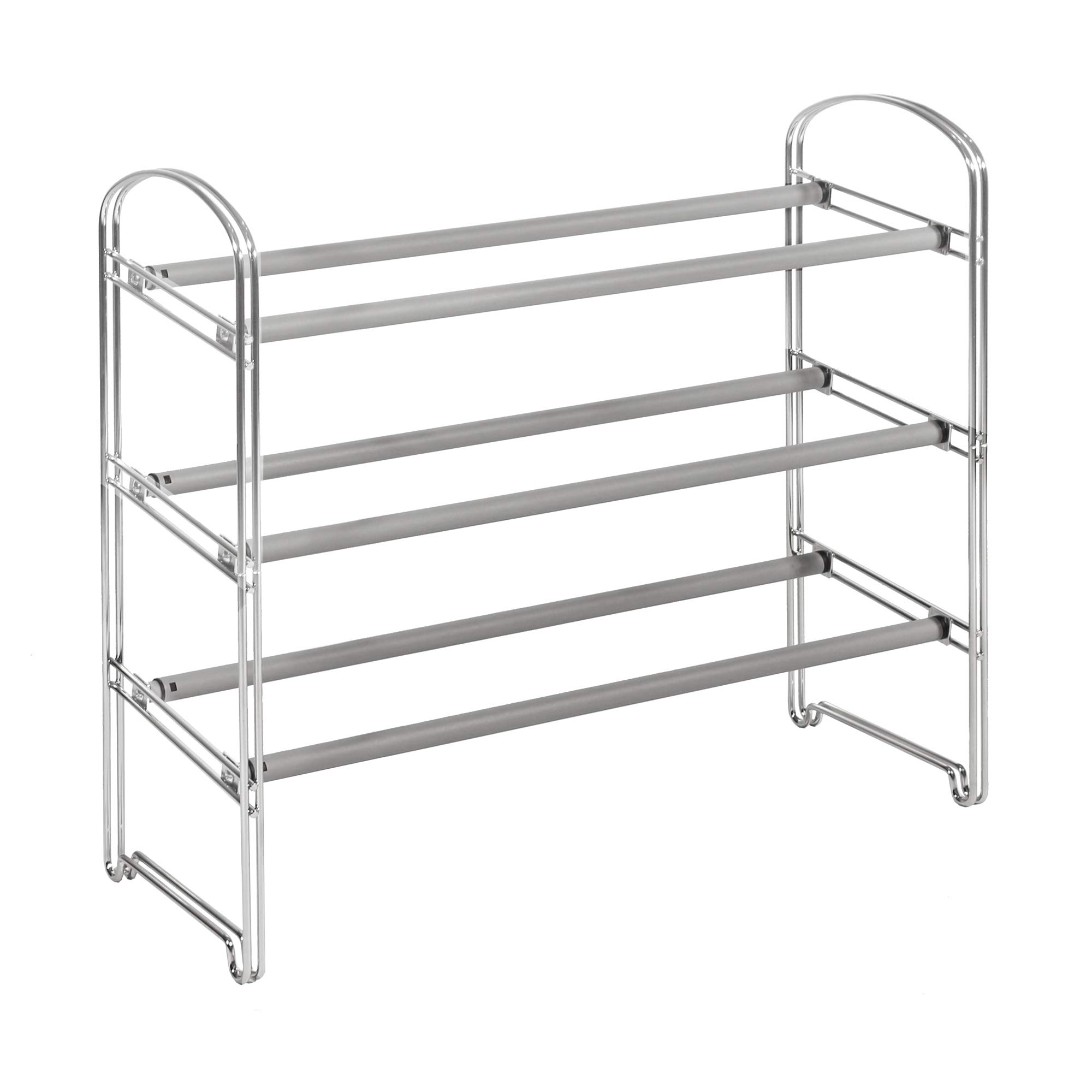 Seville Classics Expandable and Adjustable Shoe Rack Organizer, for Bedroom, Closet, Entryway, Hallway, Chrome Plated, 3-Tier - Image 10