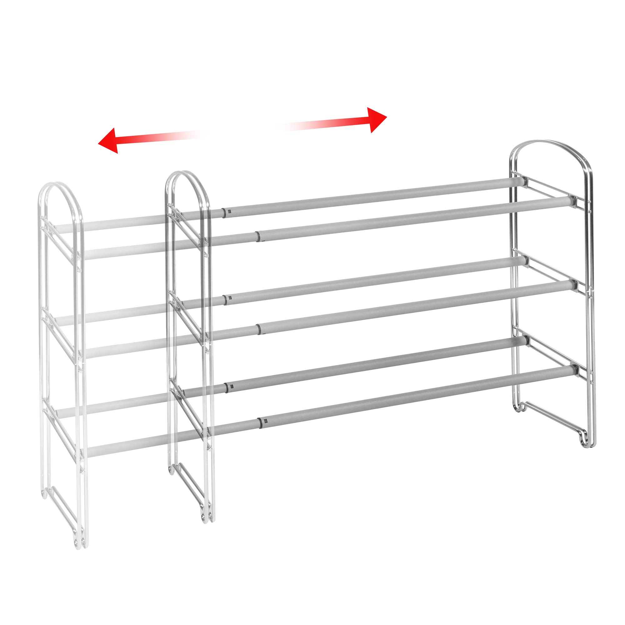Seville Classics Expandable and Adjustable Shoe Rack Organizer, for Bedroom, Closet, Entryway, Hallway, Chrome Plated, 3-Tier - Image 6