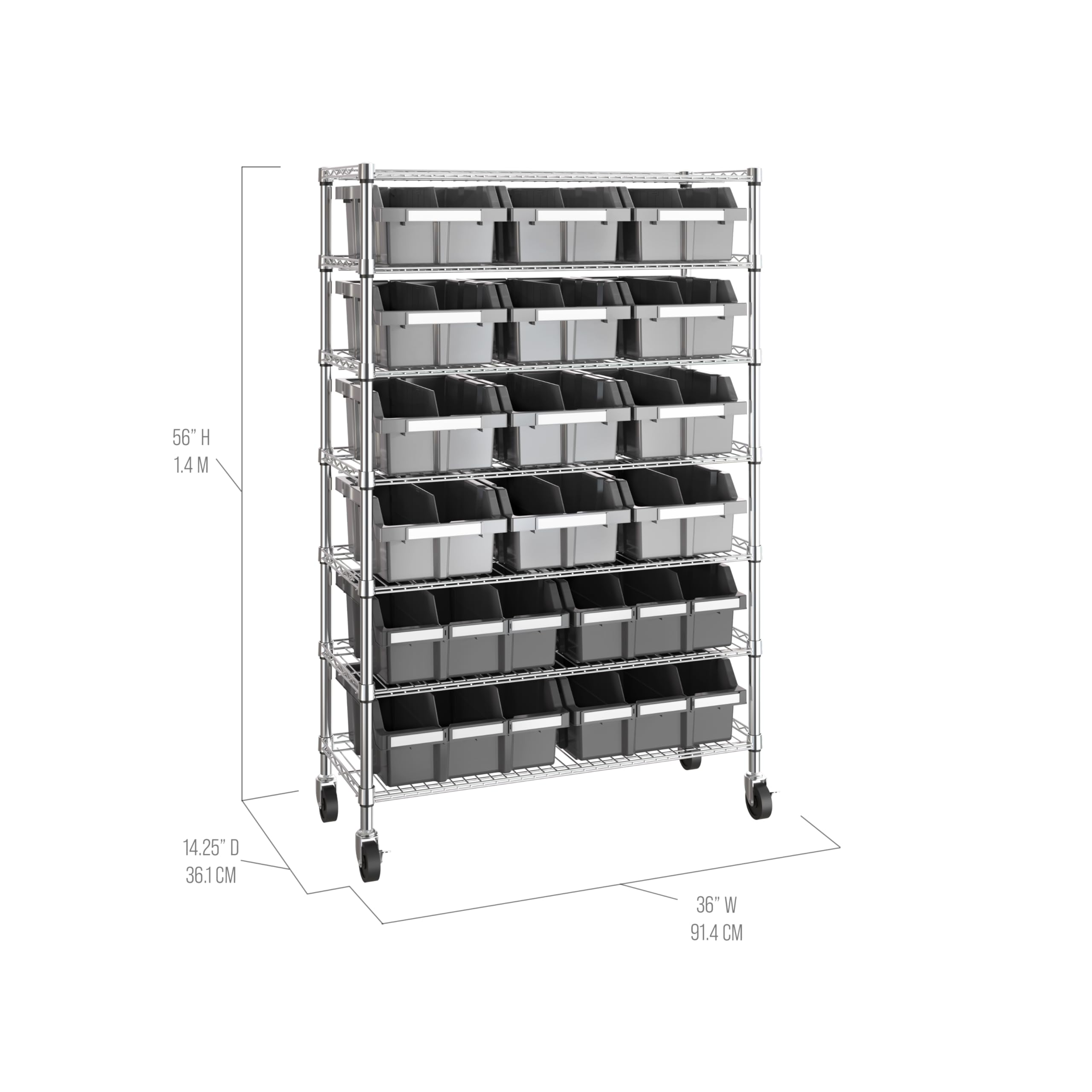 Seville Classics Heavy Duty NSF Bin Rack Solid Steel Wire Shelving Storage Unit, Patented Organizer for Garage, Warehouse, Office, Restaurant, Classroom, Kitchen, Gray, Includes 16 Bins - Image 10