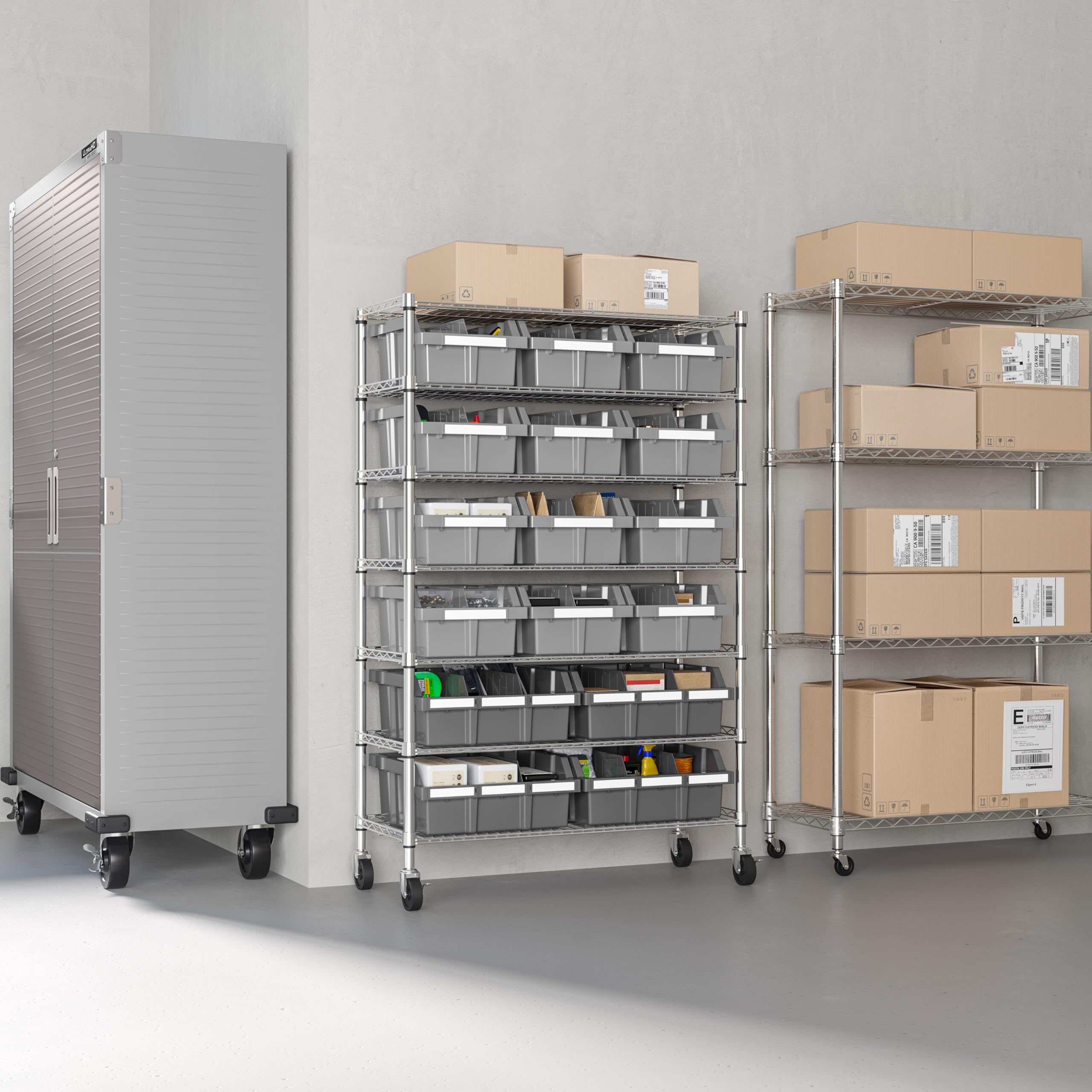 Seville Classics Heavy Duty NSF Bin Rack Solid Steel Wire Shelving Storage Unit, Patented Organizer for Garage, Warehouse, Office, Restaurant, Classroom, Kitchen, Gray, Includes 16 Bins - Image 12