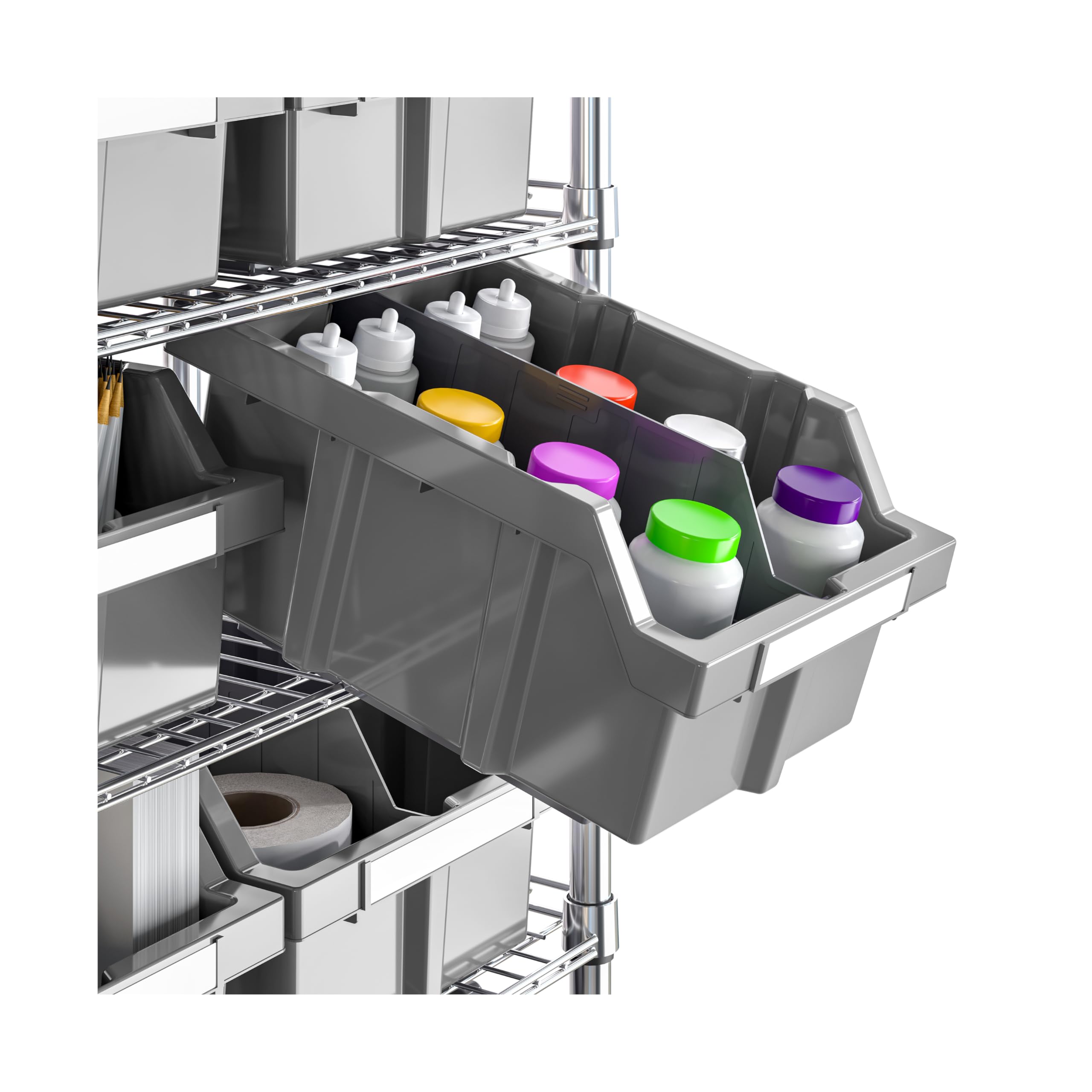 Seville Classics Heavy Duty NSF Bin Rack Solid Steel Wire Shelving Storage Unit, Patented Organizer for Garage, Warehouse, Office, Restaurant, Classroom, Kitchen, Gray, Includes 16 Bins - Image 9