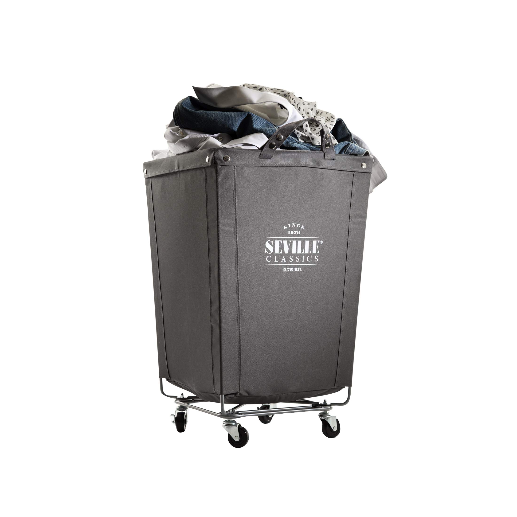 Seville Classics Large Commercial Heavy Duty Rolling Steel Frame Laundry Hamper Canvas Cart Bin, w/ Wheels for Hotel, Home, Closet, Bedroom (PATENTED), Gray, 18.1" D x 18.1" W - Image 7