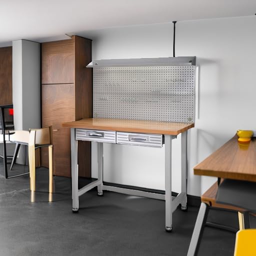 Seville Classics LED Lighted Pegboard Workcenter with 23 Peg Hook Assortment and Drawer Table, 48", Granite Gray - Image 7