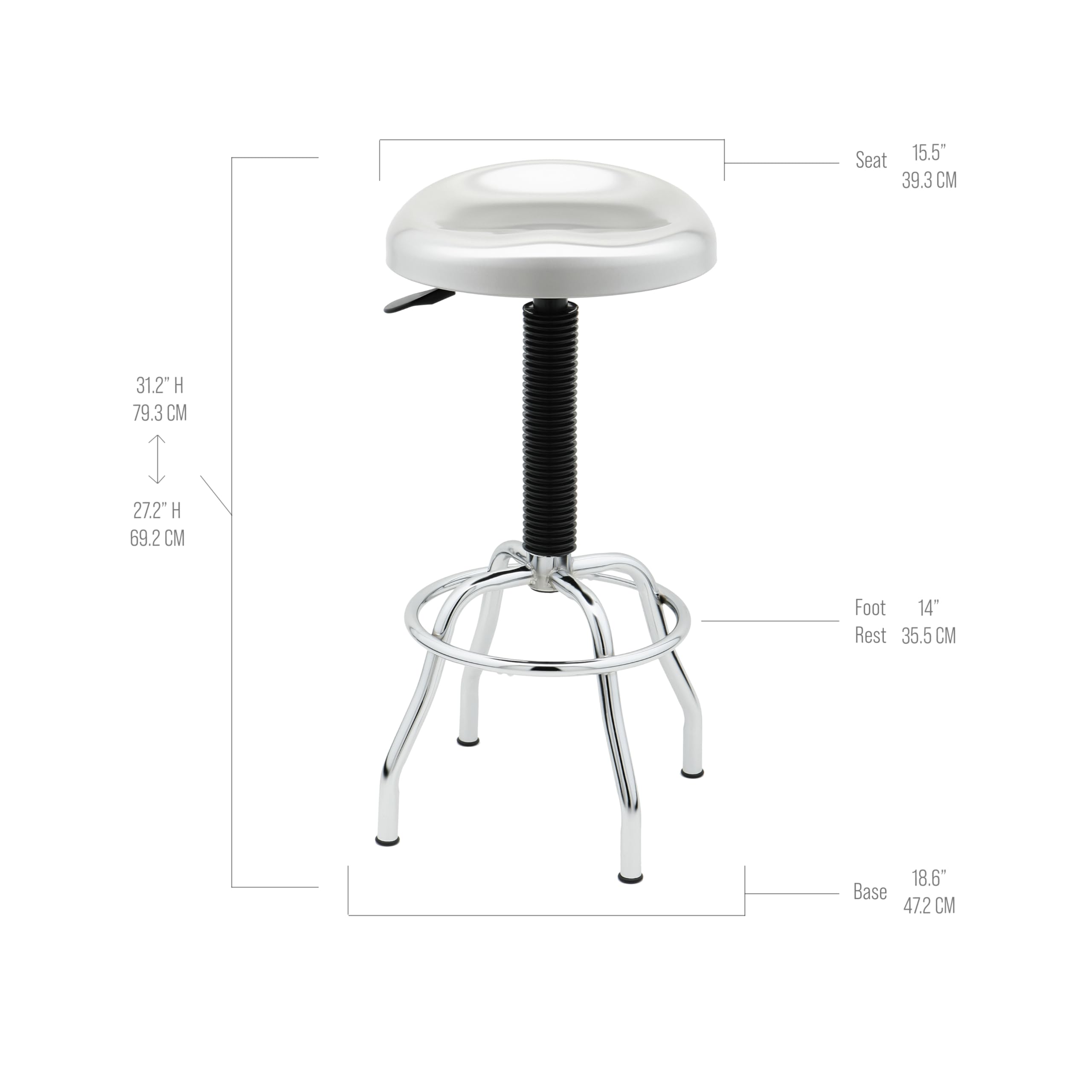 Seville Classics Modern Ergonomic Pneumatic Height Adjustable 360-Degree Swivel Stool Chair, for Drafting, Office, Home, Garage, Work Desk, Stainless Steel, Contoured Seat - Image 3