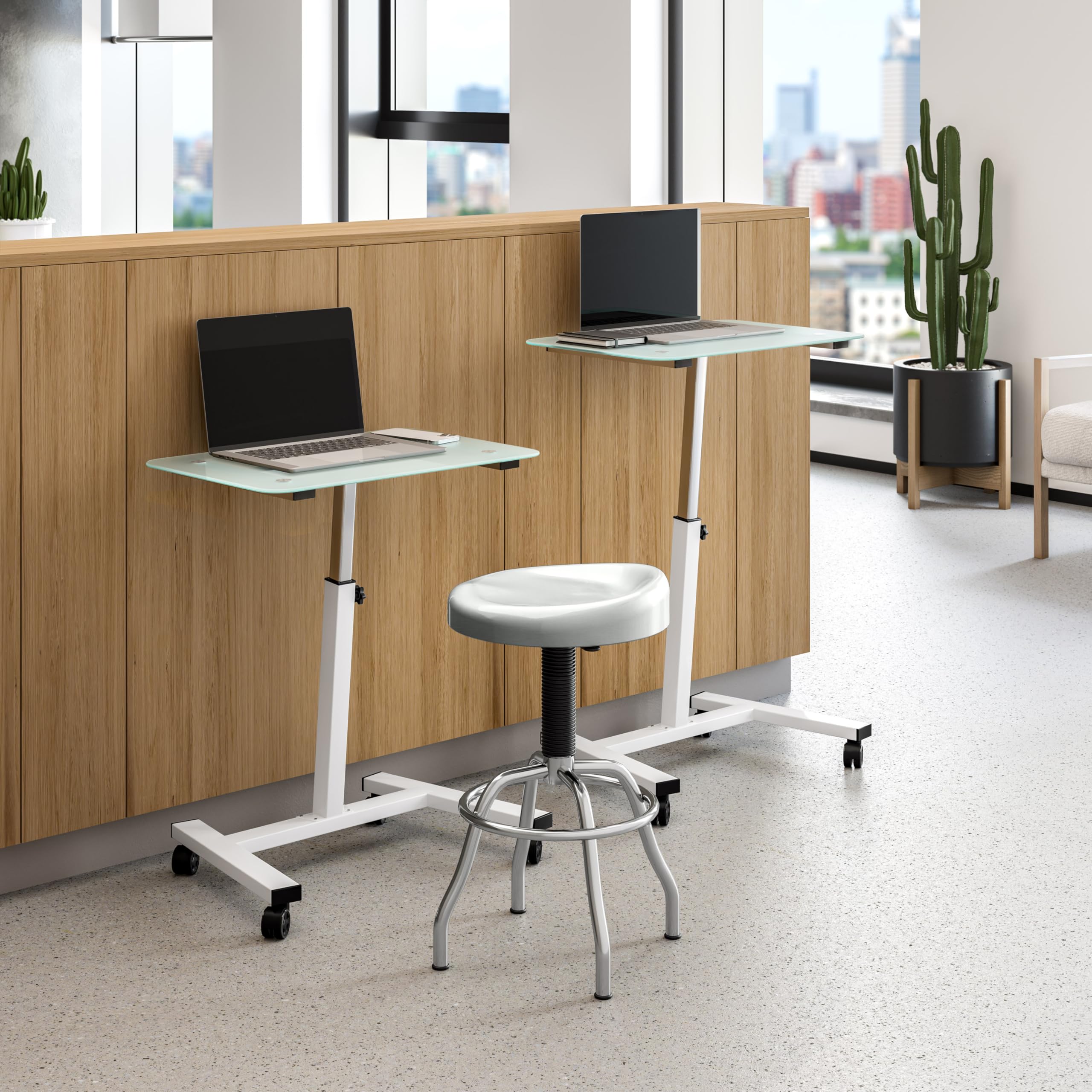 Seville Classics Modern Ergonomic Pneumatic Height Adjustable 360-Degree Swivel Stool Chair, for Drafting, Office, Home, Garage, Work Desk, Stainless Steel, Contoured Seat - Image 7