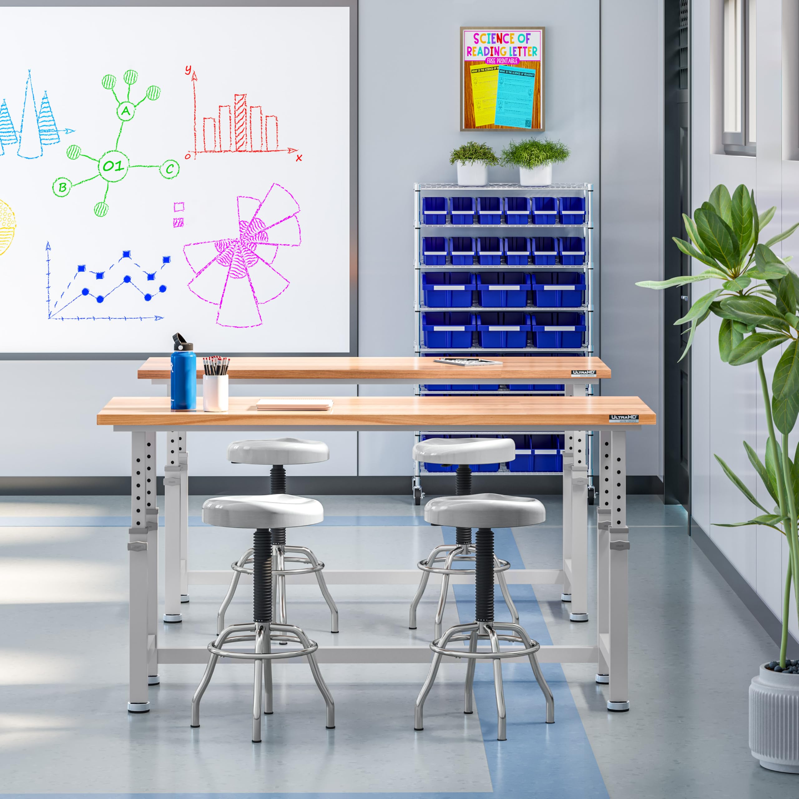 Seville Classics Modern Ergonomic Pneumatic Height Adjustable 360-Degree Swivel Stool Chair, for Drafting, Office, Home, Garage, Work Desk, Stainless Steel, Contoured Seat - Image 8