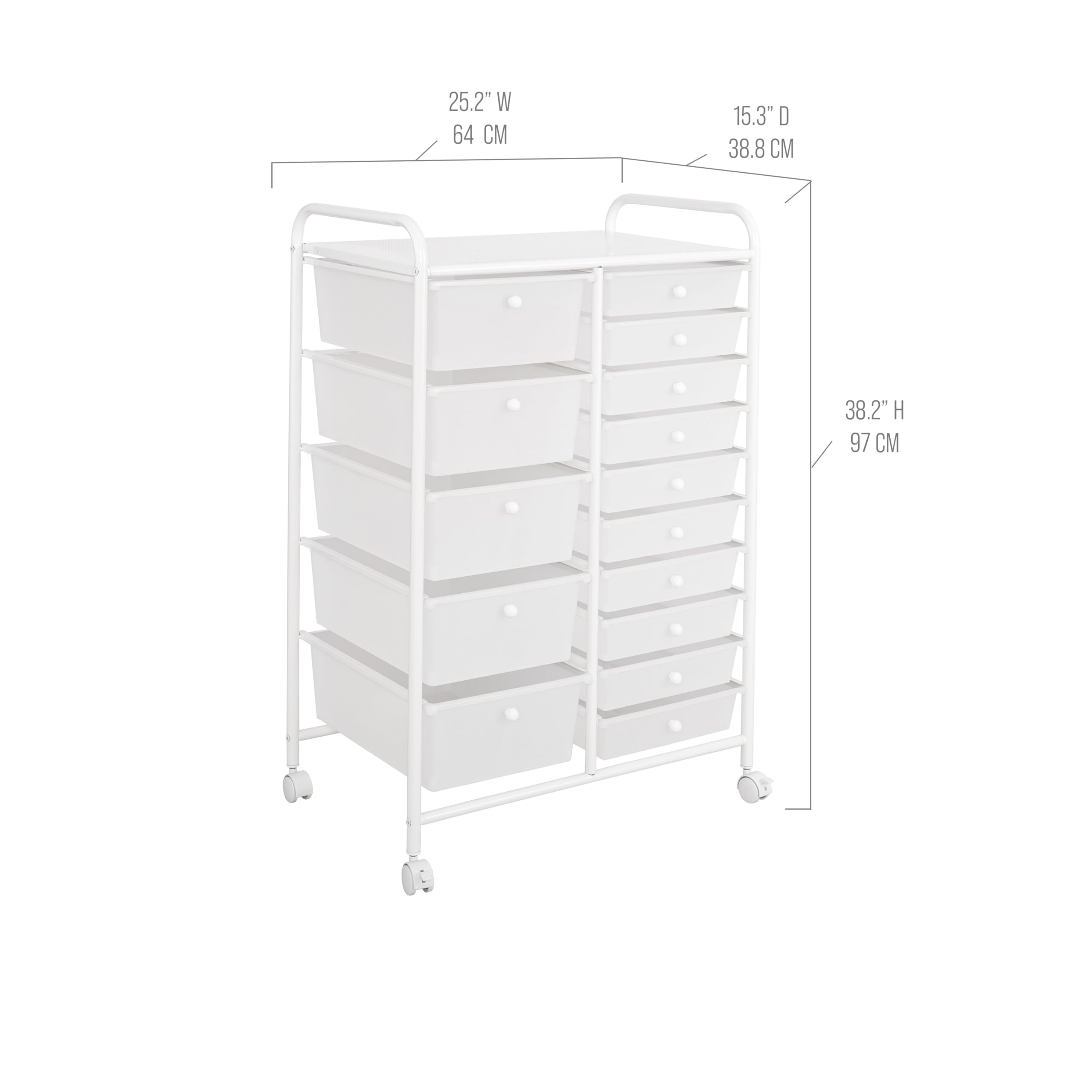 Seville Classics Rolling Utility Organizer Storage Cart, for Home Office, School, Classroom, Scrapbook, Hobby, Craft, 15 Drawer, White - Image 3