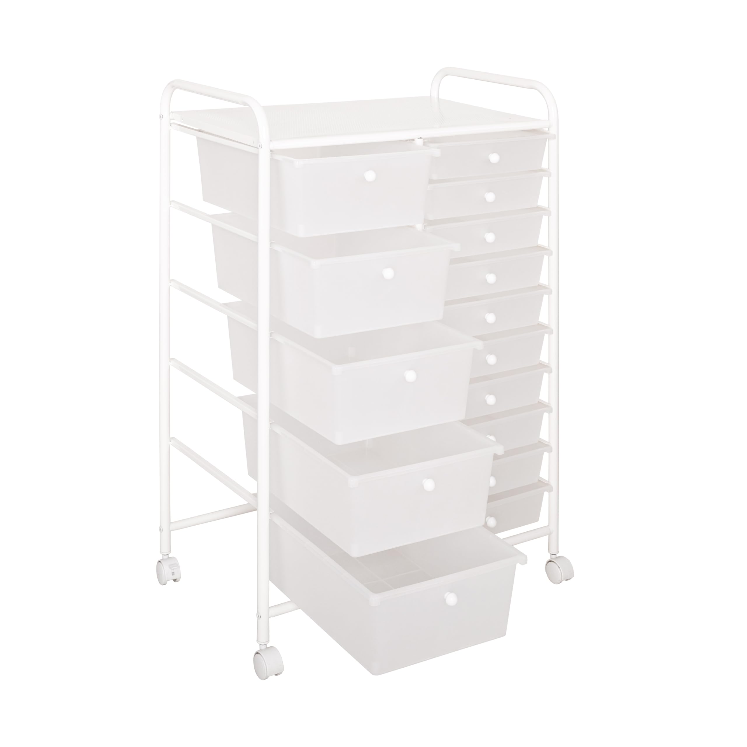Seville Classics Rolling Utility Organizer Storage Cart, for Home Office, School, Classroom, Scrapbook, Hobby, Craft, 15 Drawer, White - Image 4