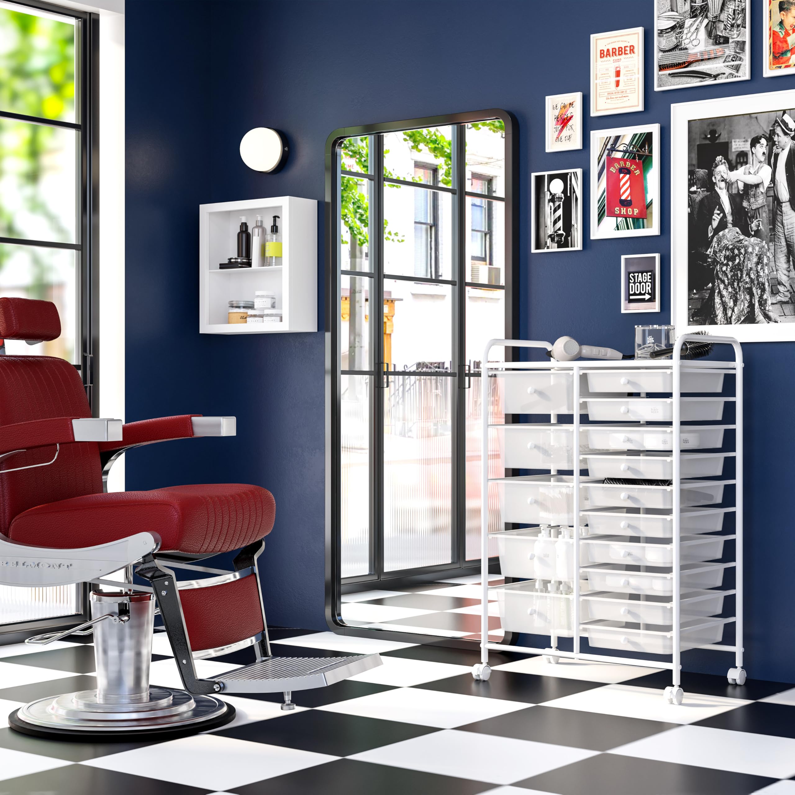 Seville Classics Rolling Utility Organizer Storage Cart, for Home Office, School, Classroom, Scrapbook, Hobby, Craft, 15 Drawer, White - Image 8