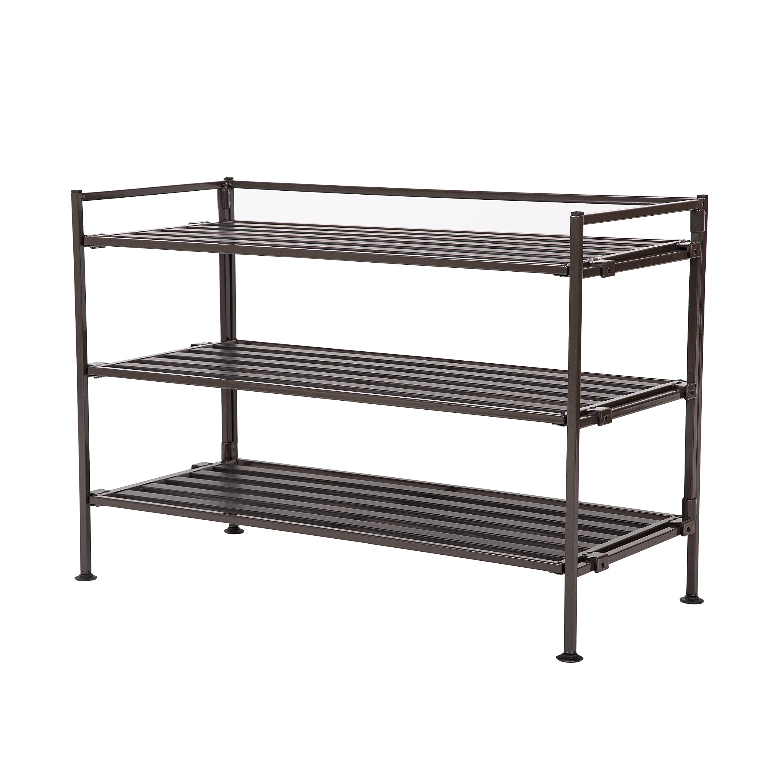Seville Classics Sturdy Freestanding Storage Shelf for Bedroom, Closet, Entryway, Dorm Room Organizer Stackable Durable Metal Shoe Rack Espresso Slat, 3-Tier (NEW MODEL) - Image 5