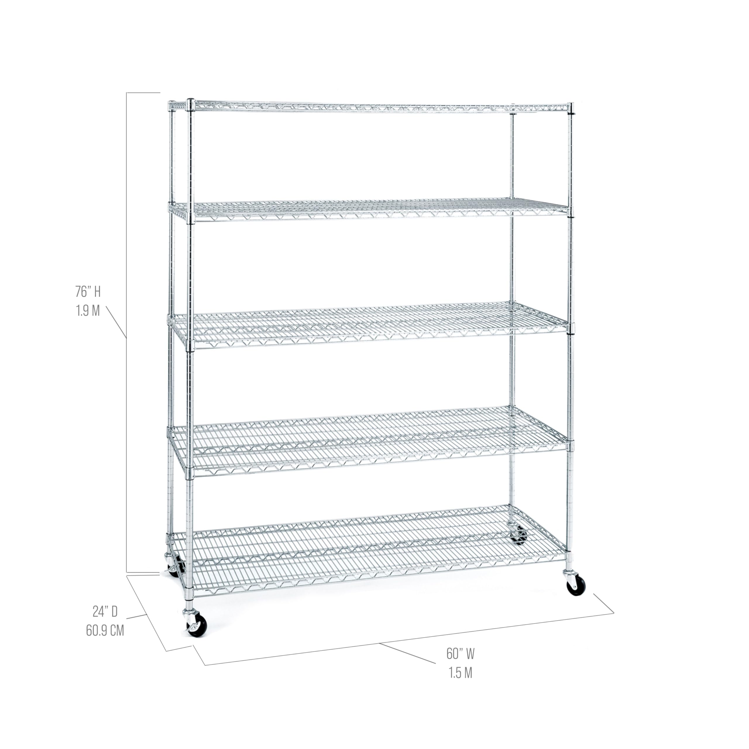 Seville Classics UltraDurable Heavy Duty NSF Solid Steel Wire Rack Storage Unit Wheels, 5-Tier Shelving, 60" W x 24" D - Image 5