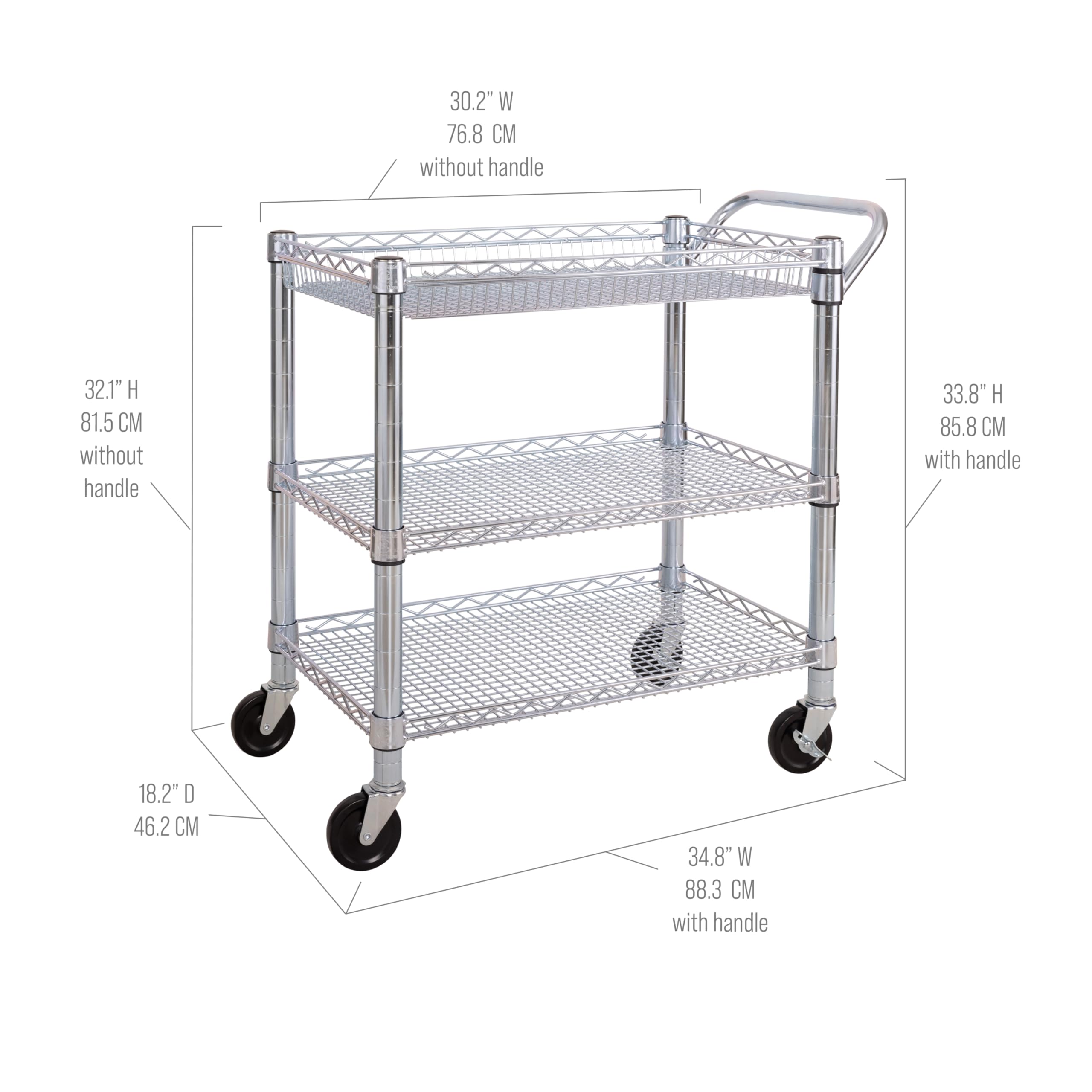 Seville Classics UltraDurable NSF Commercial Heavy Duty Metal Rolling Utility Cart, Handle Bar for Restaurant, Garage, Warehouse, Kitchen, Office, Deep Top Basket (34.8"W x 18.25"D) - Image 10