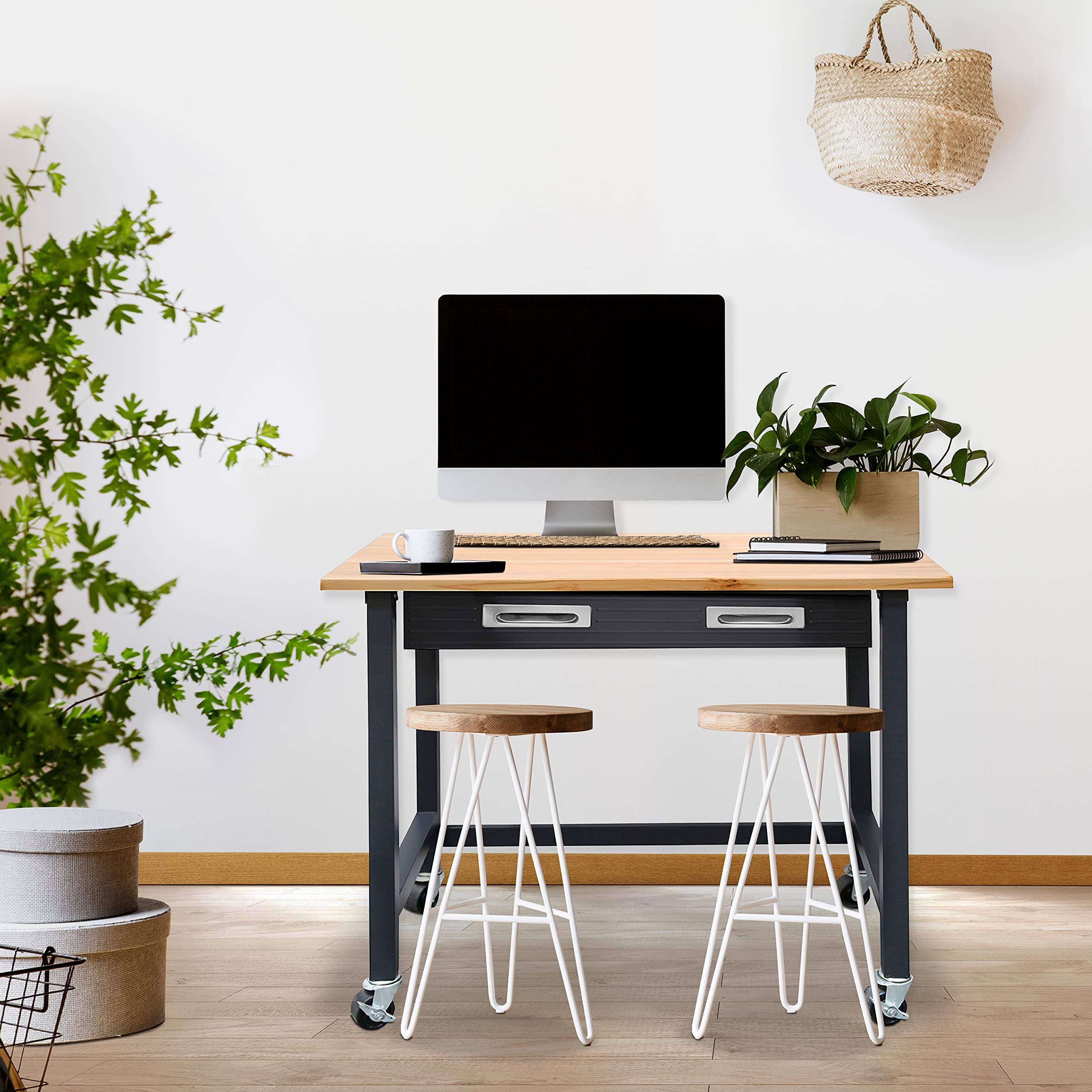 Seville Classics UltraGraphite Wood Top Workbench on Wheels with Sliding Organizer Drawer Table, 48", Graphite - Image 4