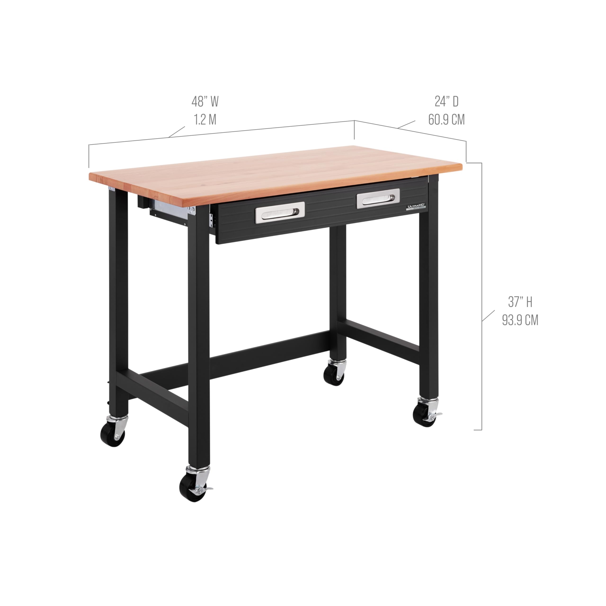 Seville Classics UltraGraphite Wood Top Workbench on Wheels with Sliding Organizer Drawer Table, 48", Graphite - Image 5