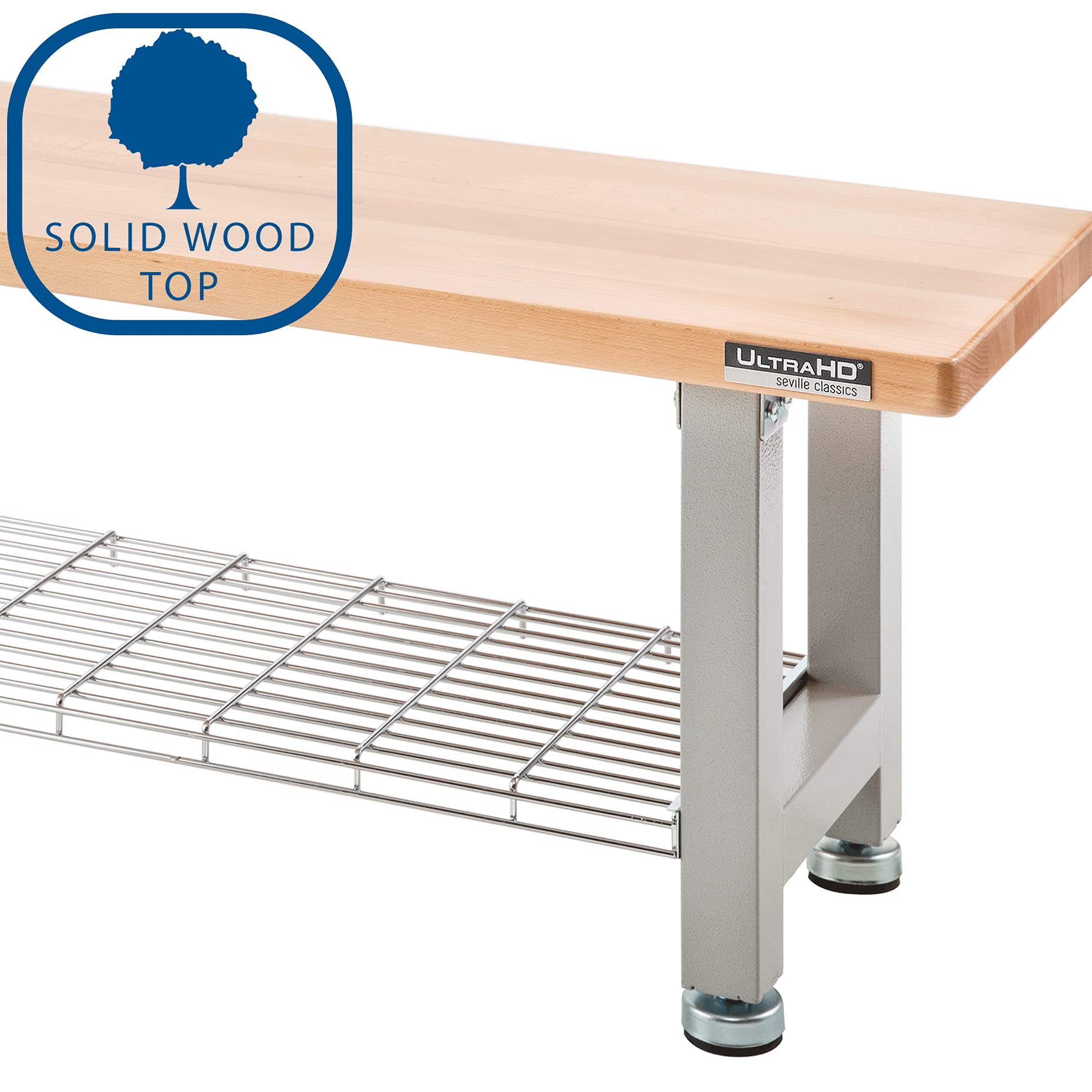 Seville Classics UltraHD Heavy Duty 48" Wood Bench w/Solid Wood Top, 350 lbs. Weight Capacity for Garage, Warehouse, Workshop, Granite, 48" W x 14" D x 18.5" H - Image 5