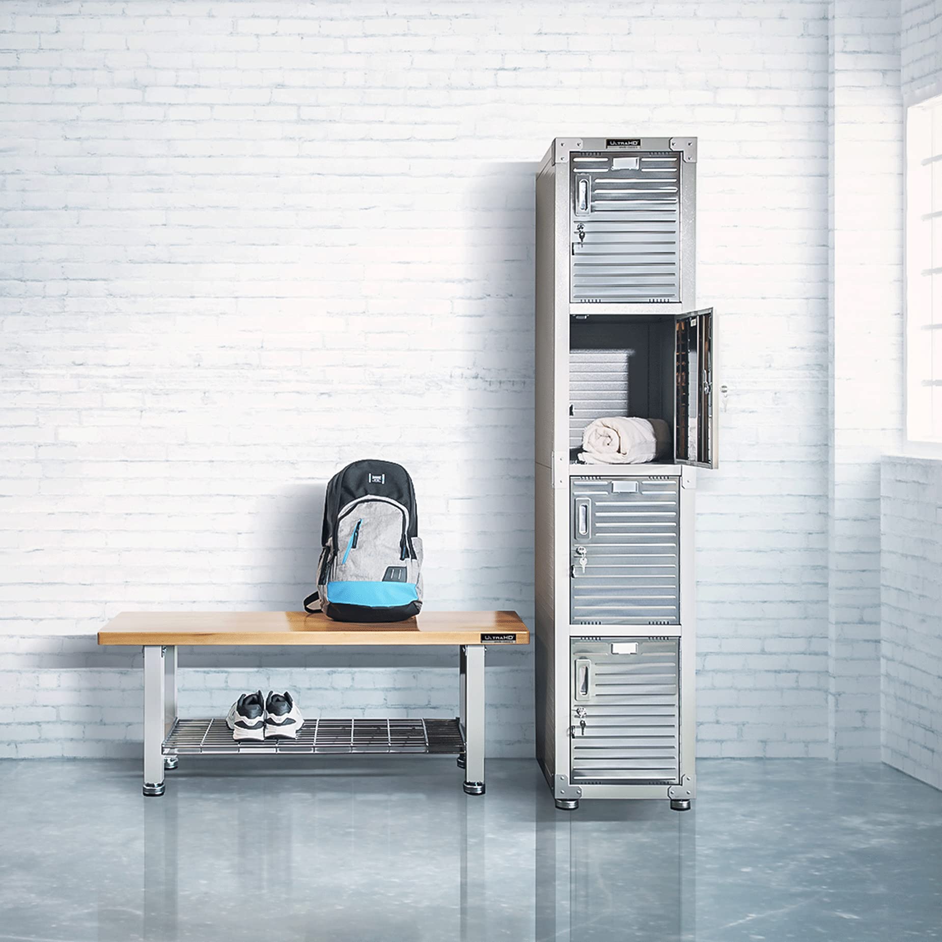 Seville Classics UltraHD Heavy Duty 48" Wood Bench w/Solid Wood Top, 350 lbs. Weight Capacity for Garage, Warehouse, Workshop, Granite, 48" W x 14" D x 18.5" H - Image 9