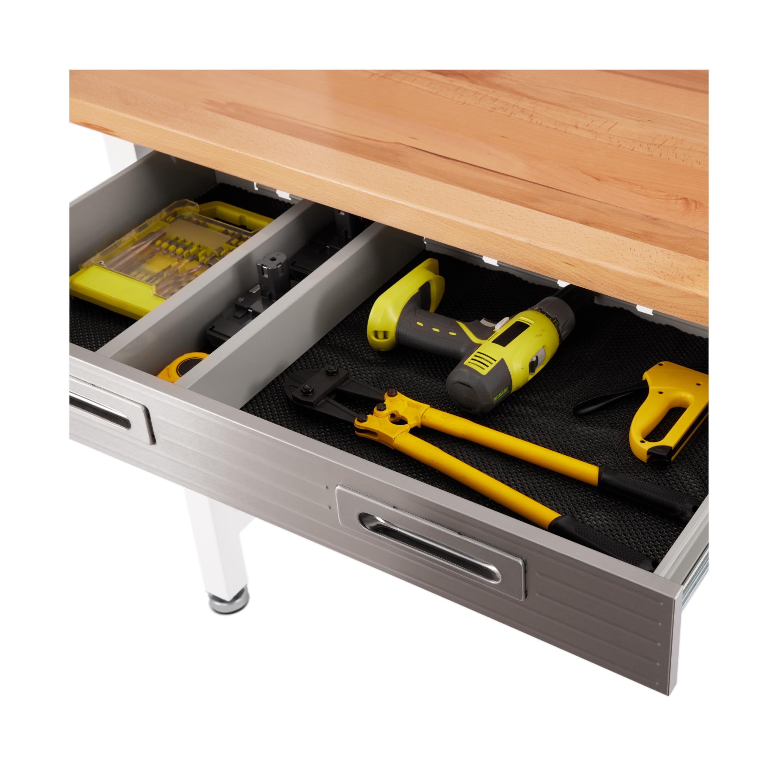 Seville Classics UltraHD Heavy Duty Commercial Lighted Workcenter w/Pegboard, 500 lbs. Weight Capacity for Garage, Warehouse, Workshop, Solid Wood Top, White, 48" W x 24" D x 65.5" H - Image 3