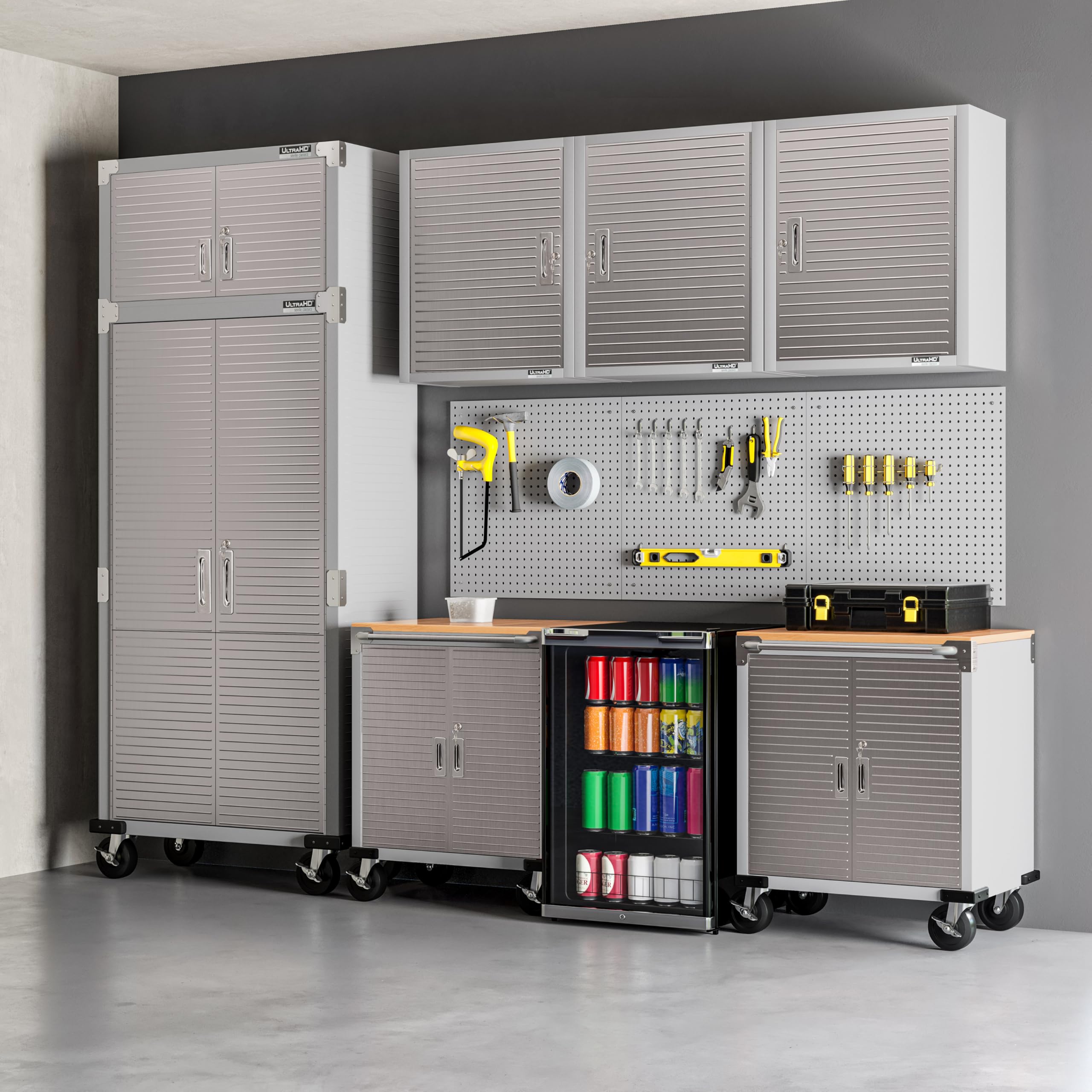 Seville Classics UltraHD Heavy Duty Rolling Cabinet Workbench Table w/Solid Wood Top, Workstation for Garage, Office, Workshop, Granite, 2-Door (28" W x 18" D) - Image 10