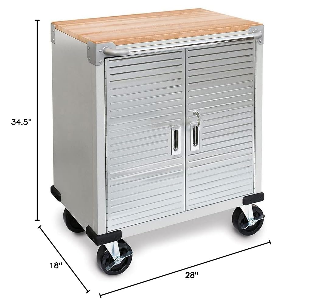 Seville Classics UltraHD Heavy Duty Rolling Cabinet Workbench Table w/Solid Wood Top, Workstation for Garage, Office, Workshop, Granite, 2-Door (28" W x 18" D) - Image 3