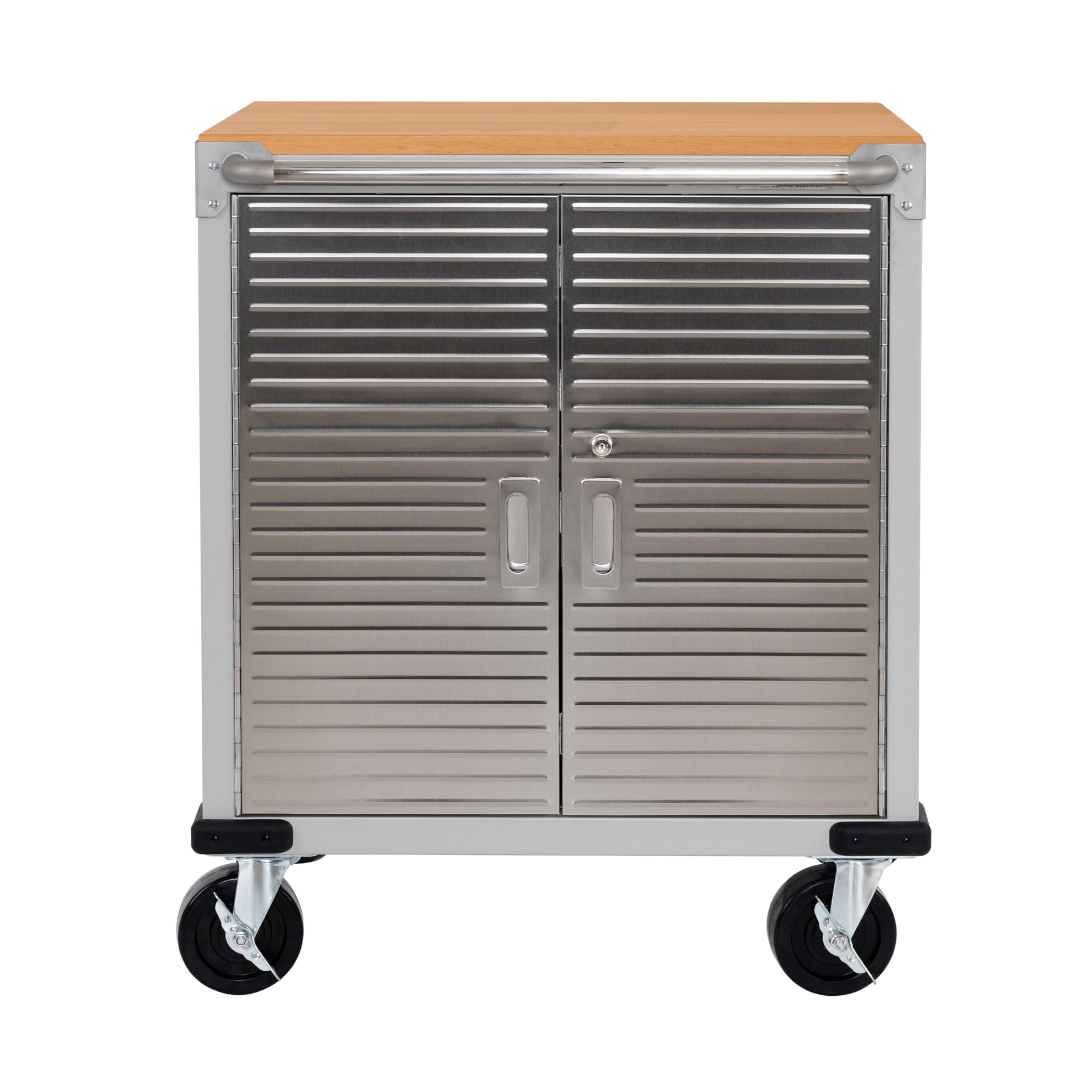 Seville Classics UltraHD Heavy Duty Rolling Cabinet Workbench Table w/Solid Wood Top, Workstation for Garage, Office, Workshop, Granite, 2-Door (28" W x 18" D) - Image 5