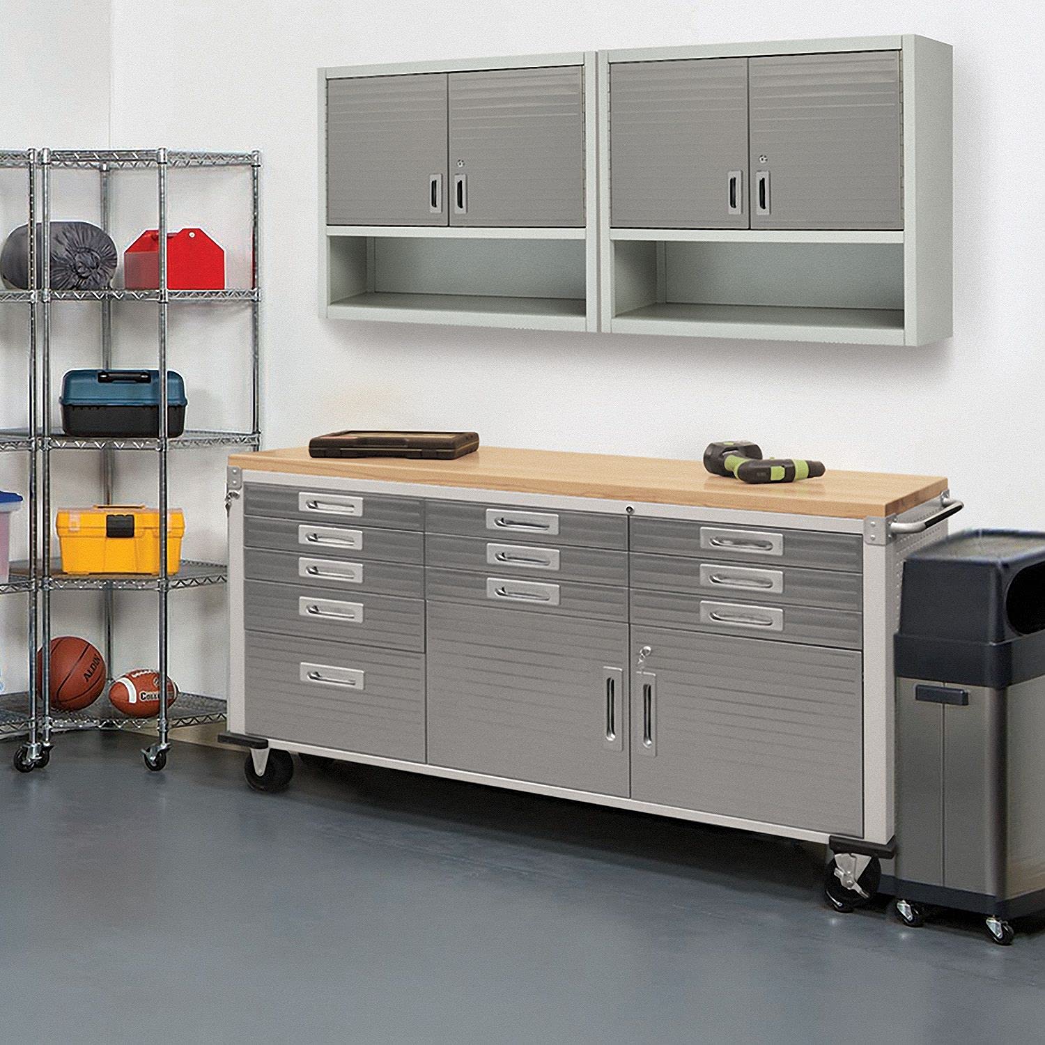 Seville Classics UltraHD Heavy Duty Rolling Cabinet Workbench Table w/Solid Wood Top, Workstation for Garage, Warehouse, Office, Workshop, 77" W x 20" D x 37.5" H, Granite, 11-Drawer - Image 6